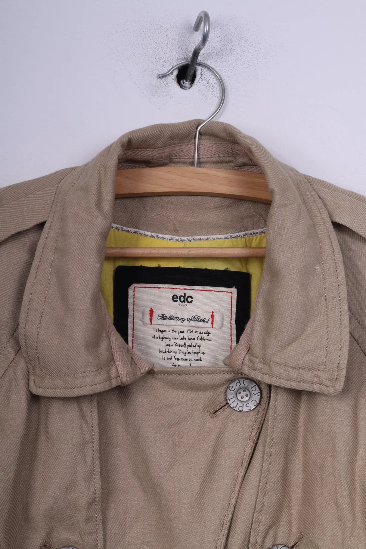 EDC by esprit Womens M Jacket Beige Lightweight Raglan Sleeve Big Buttons Cotton - Image 2