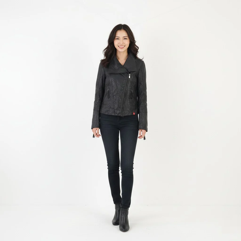 EDC Women S Jacket Black Sheep Leather Biker Soft Designed Ramons Zip Up Top