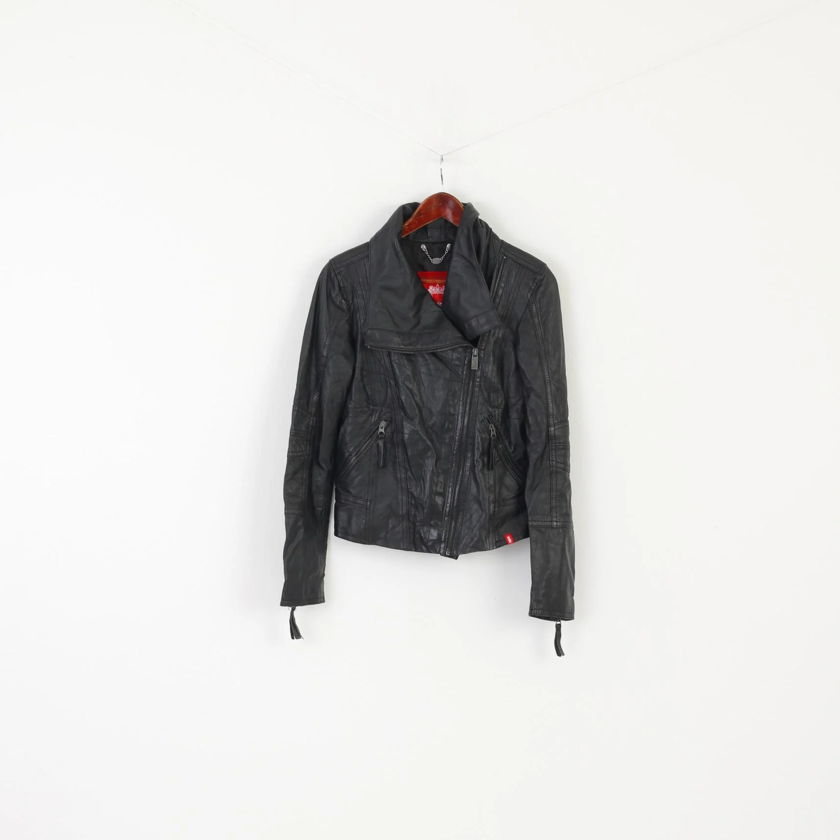 EDC Women S Jacket Black Sheep Leather Biker Soft Designed Ramons Zip Up Top - Image 2