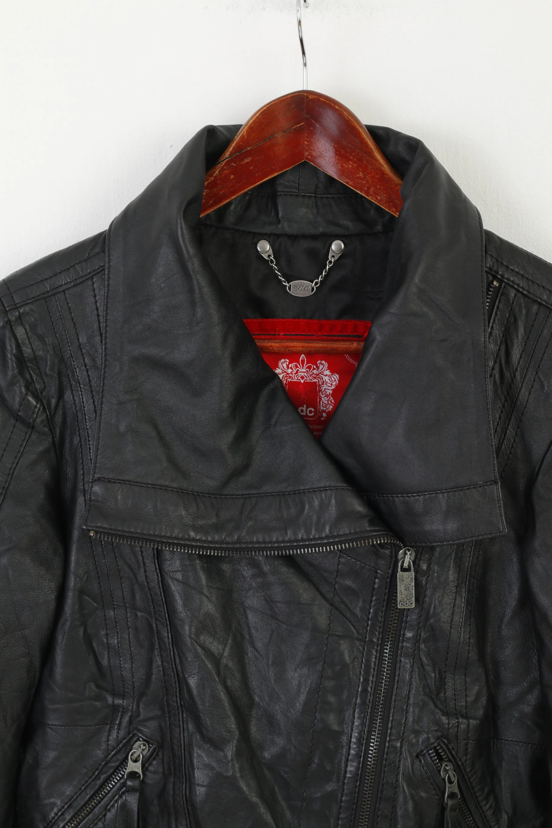 EDC Women S Jacket Black Sheep Leather Biker Soft Designed Ramons Zip Up Top - Image 3