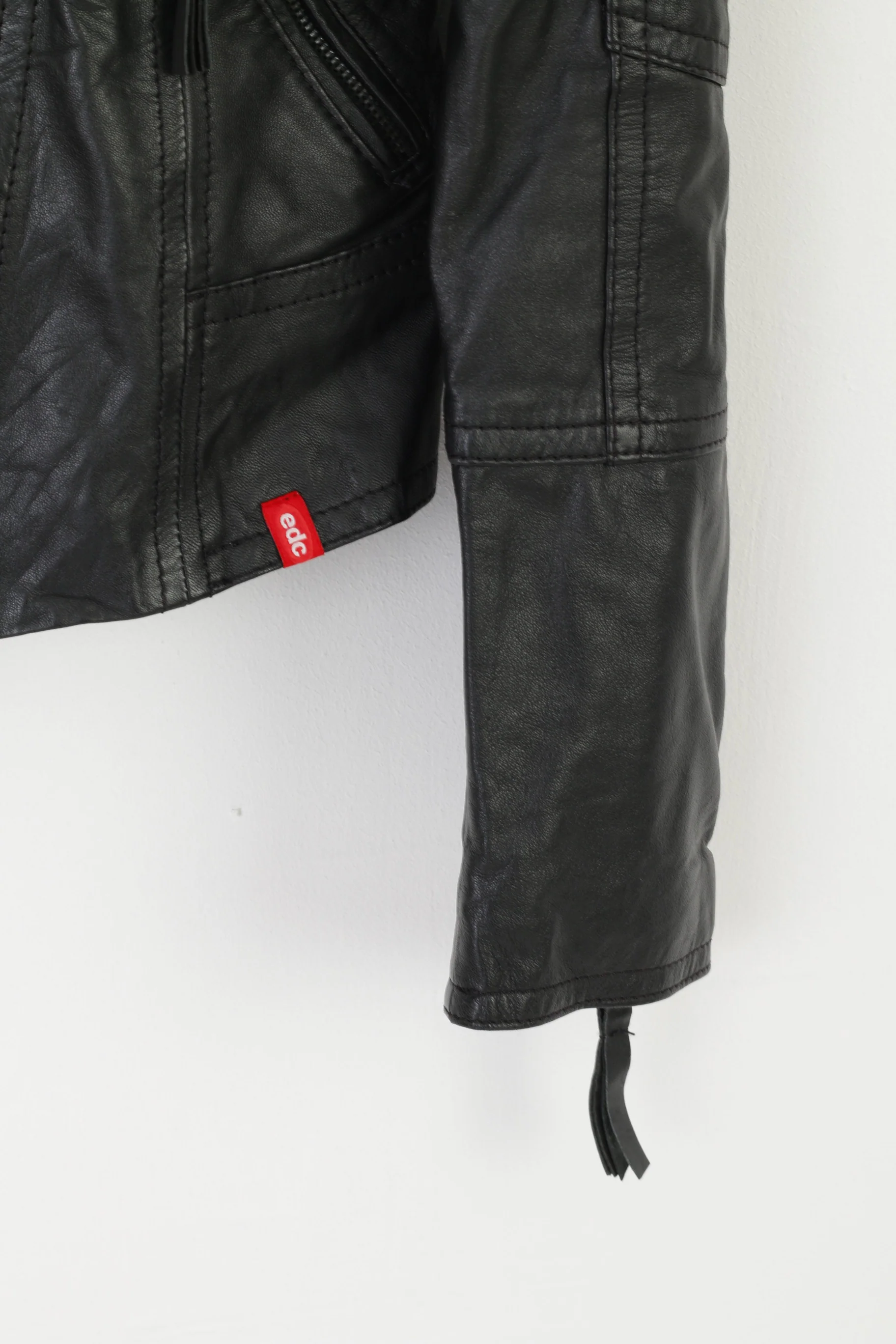 EDC Women S Jacket Black Sheep Leather Biker Soft Designed Ramons Zip Up Top - Image 4