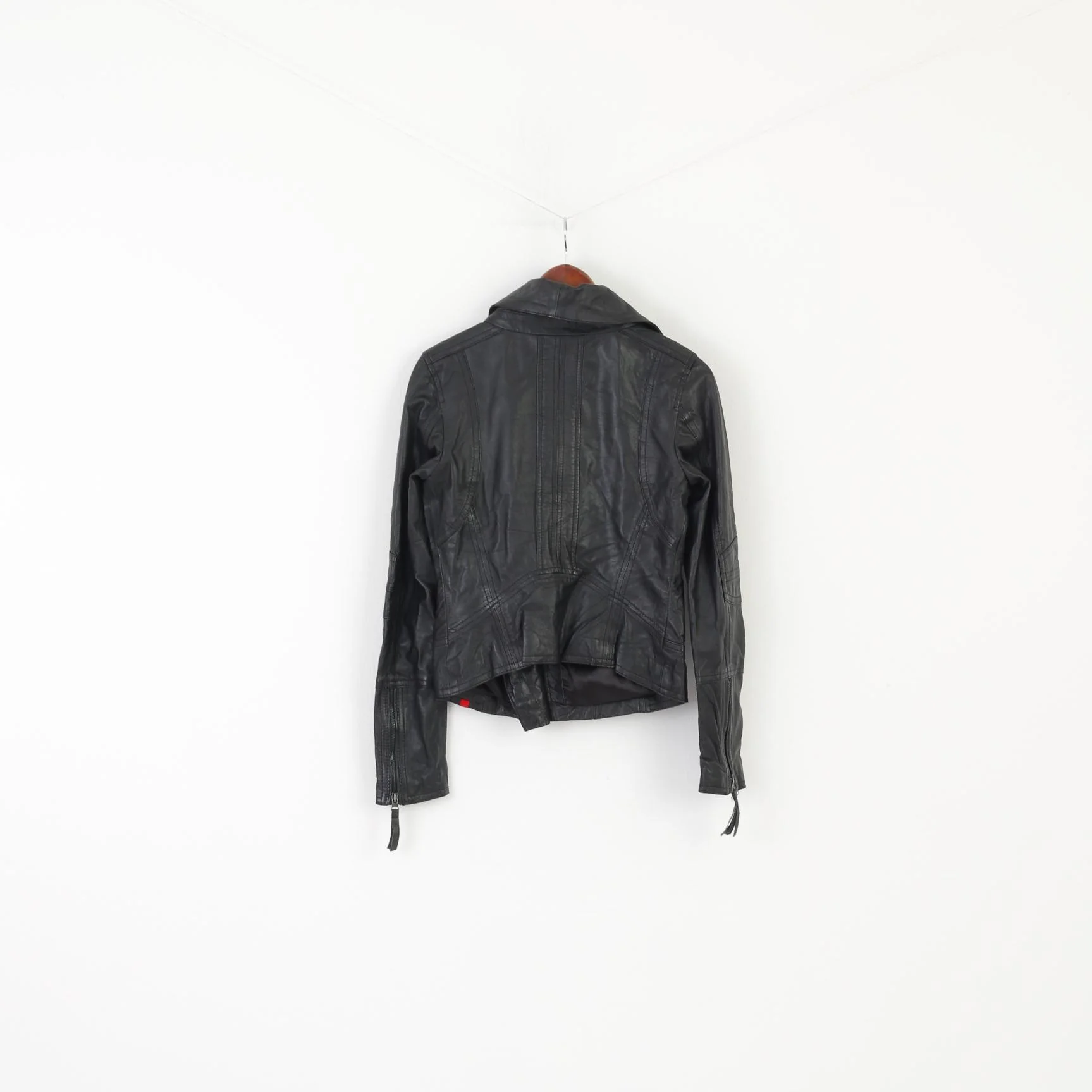 EDC Women S Jacket Black Sheep Leather Biker Soft Designed Ramons Zip Up Top - Image 7