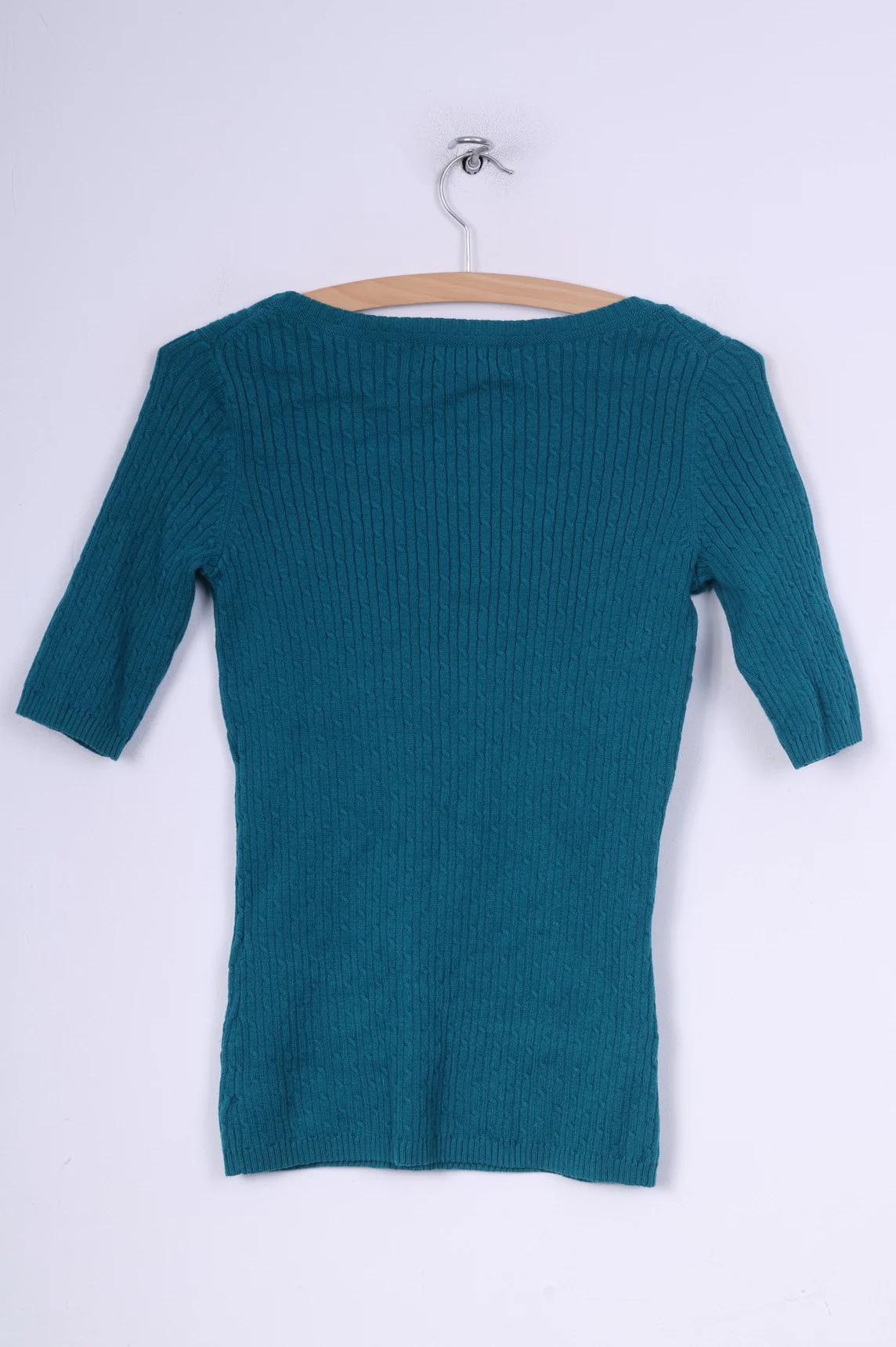 Eddie Bauer Womens XS Jumper Round Neck Sweater Turquoise Short Sleeve Cotton Nylon Knit - Image 4