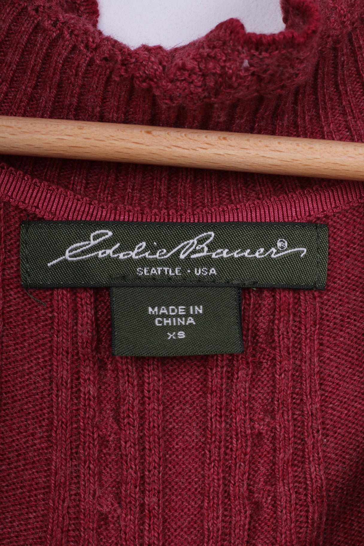 Eddie Bauer Womens XS Jumper V Neck Sweater Maroon Cotton Nylon Knit - Image 3