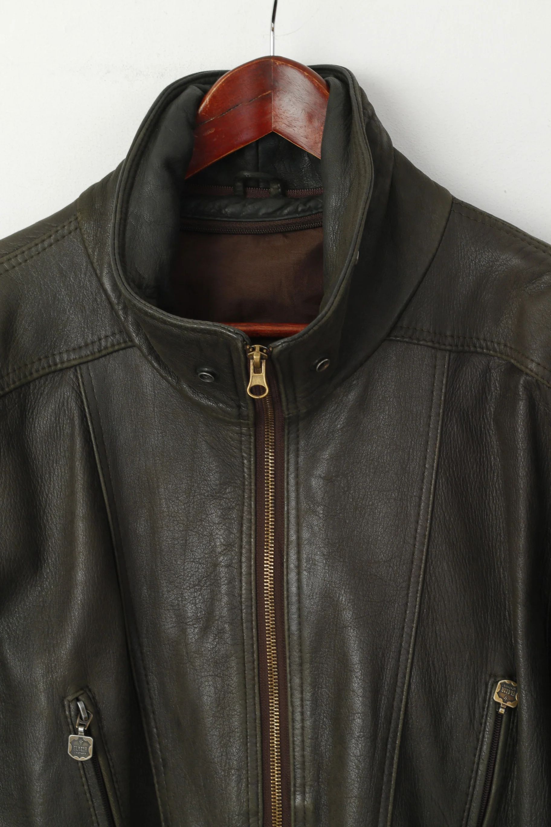 Elazar Women L Jacket Brown Leather Vintage Full Zipper Belted Classic Top - Image 2