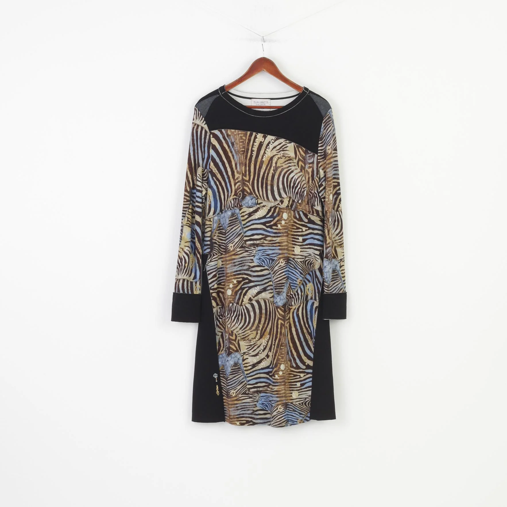 Elisa Cavaletti Woman XXL Dress Black Viscosa Animal Print Geometric Oversize Long Sleeve