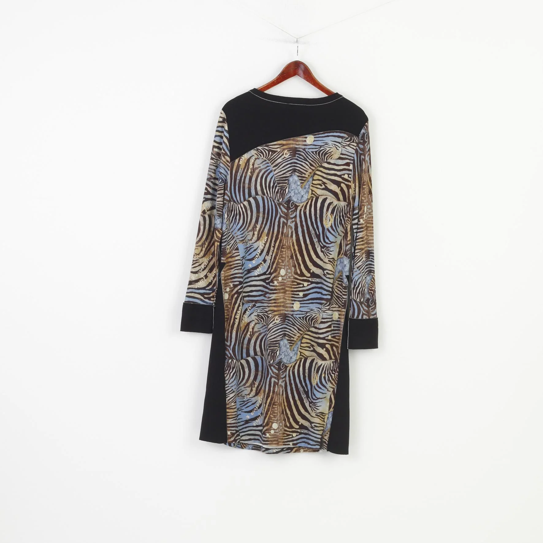 Elisa Cavaletti Woman XXL Dress Black Viscosa Animal Print Geometric Oversize Long Sleeve - Image 8