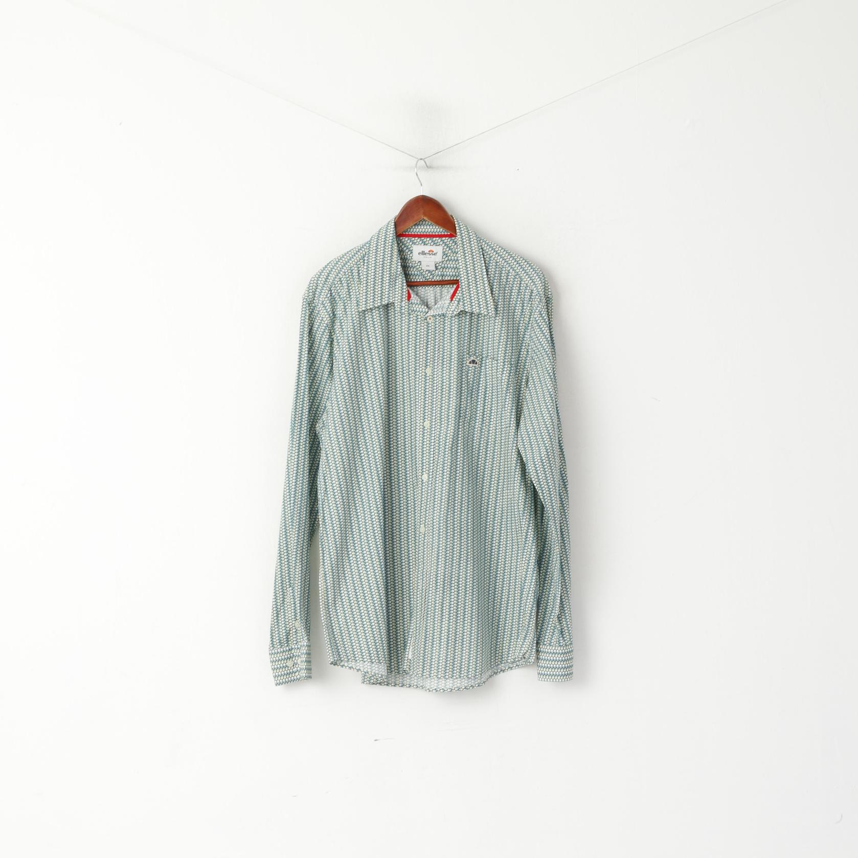 Ellesse Italia Men XXL Casual Shirt Green Cotton Multi Printed Deatailed Buttons Top - Image 2