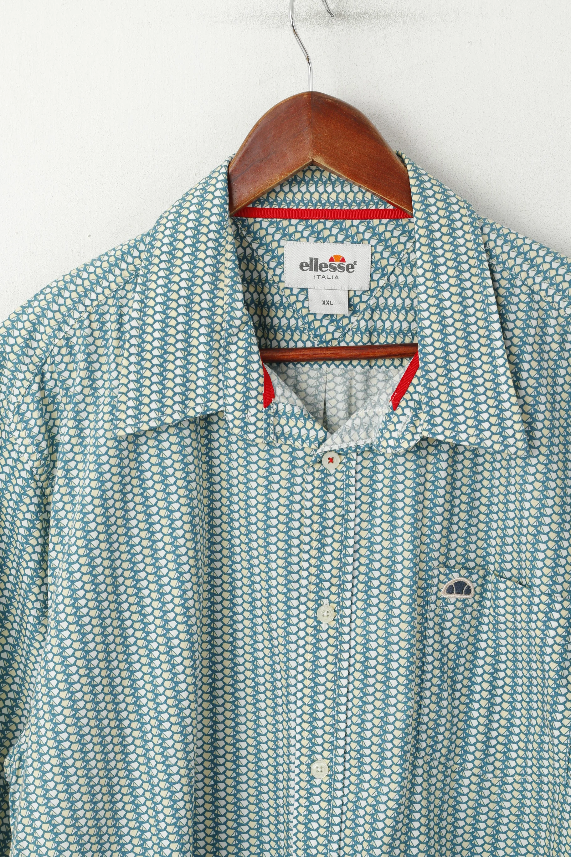 Ellesse Italia Men XXL Casual Shirt Green Cotton Multi Printed Deatailed Buttons Top - Image 3