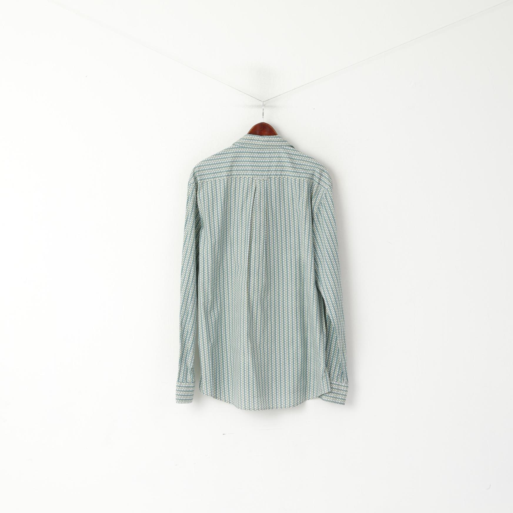Ellesse Italia Men XXL Casual Shirt Green Cotton Multi Printed Deatailed Buttons Top - Image 8
