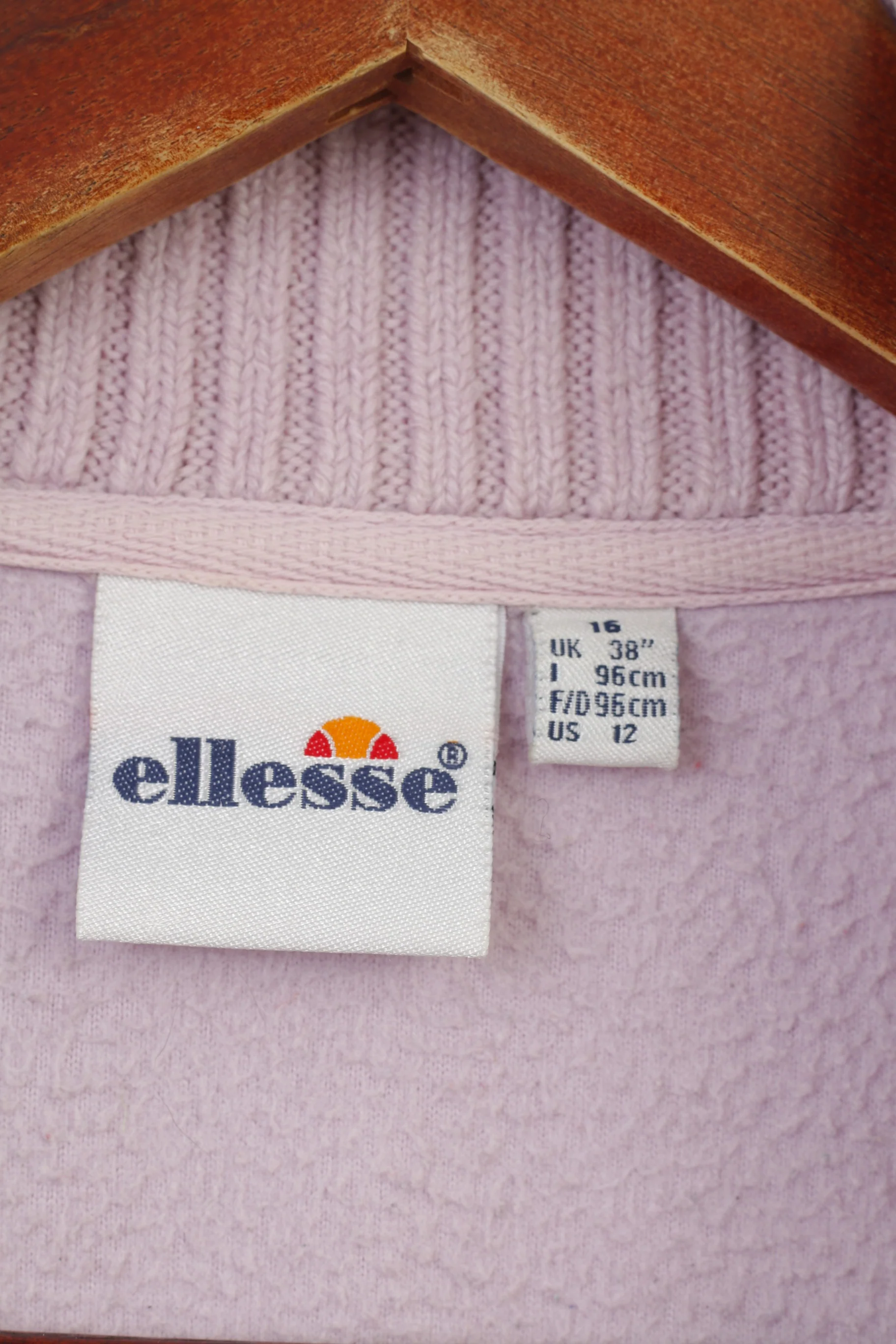 Ellesse Women 38 M Sweatshirt Pink Fleece Full Zipper Collar Pockets Vintage Winter Top - Image 5