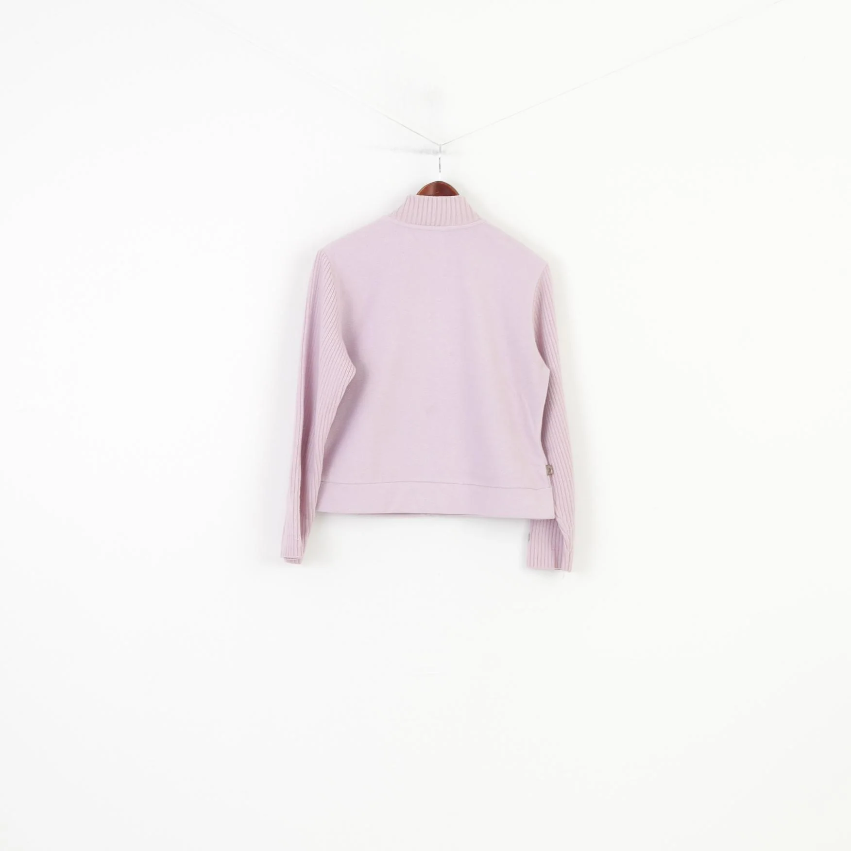 Ellesse Women 38 M Sweatshirt Pink Fleece Full Zipper Collar Pockets Vintage Winter Top - Image 7