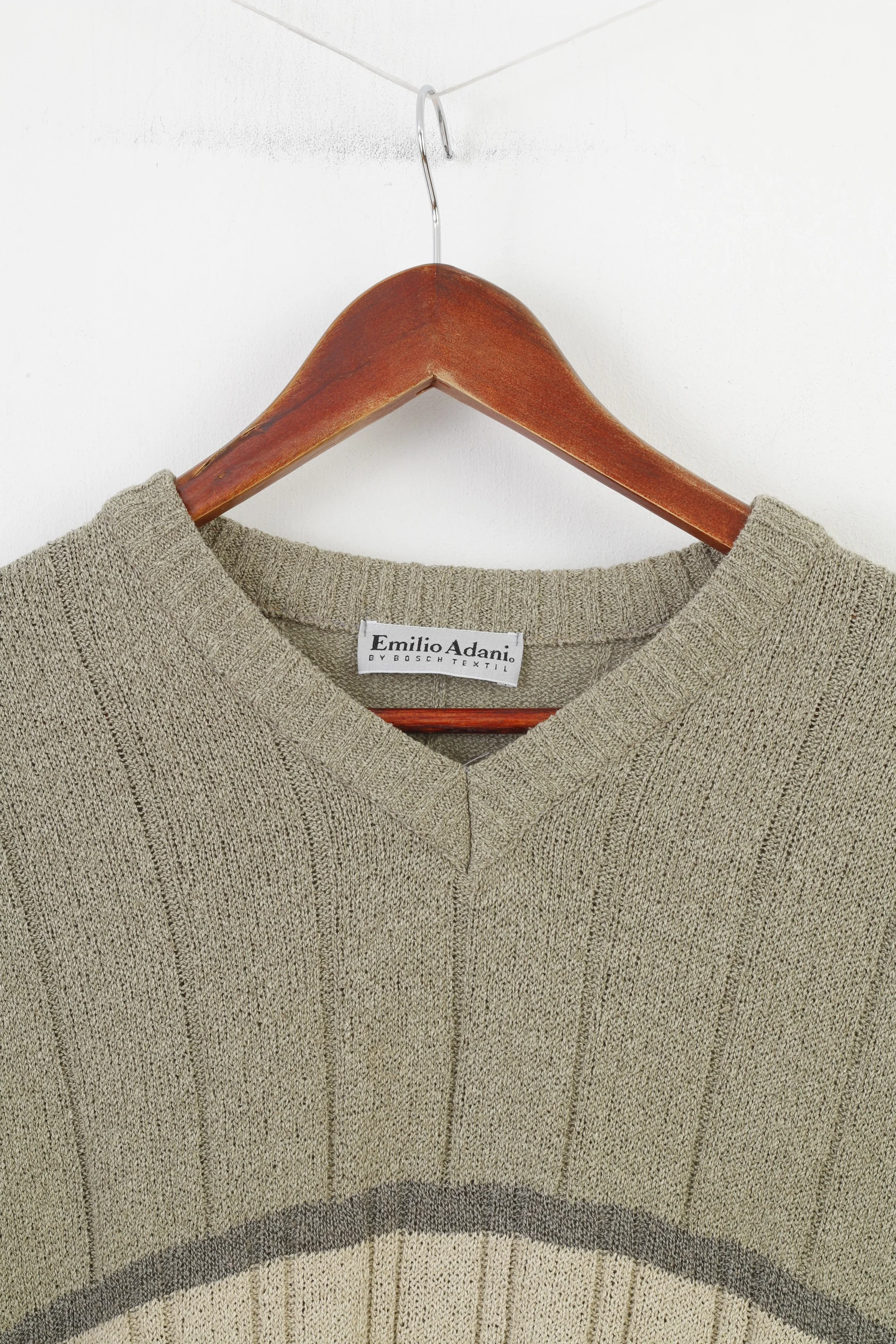 Emilio Adani Men 56 XL Jumper Green Acrylic V Neck Vintage Top - Image 2