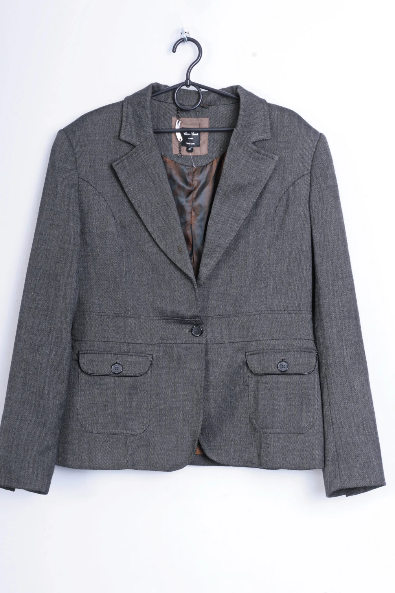 Emilio Corali Womens 42 L Jacket Grey Blazer Milano Single Breasted