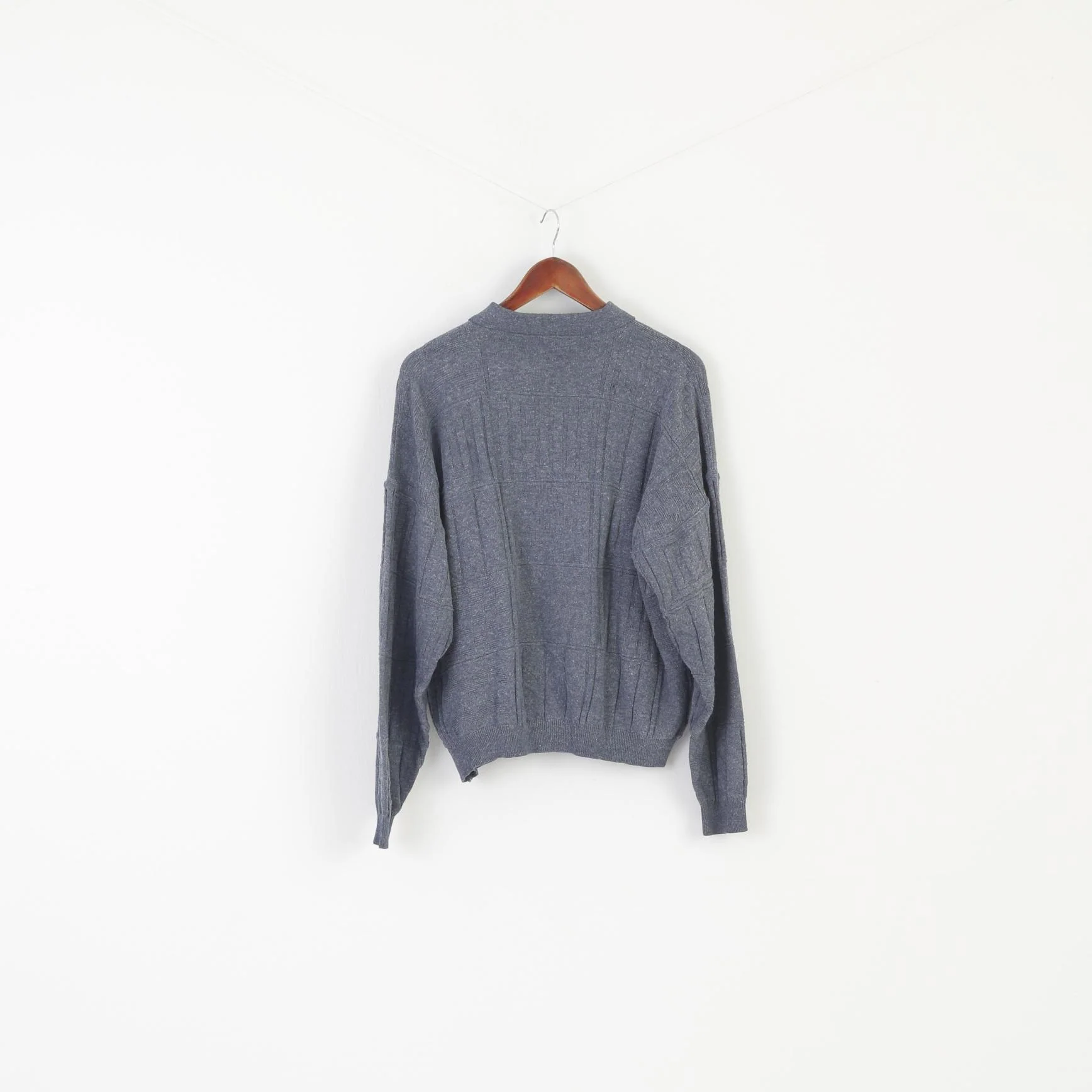 Emilio Santini Men M Jumper Blue Vintage Casualwear Collared Oversize Sweater - Image 5