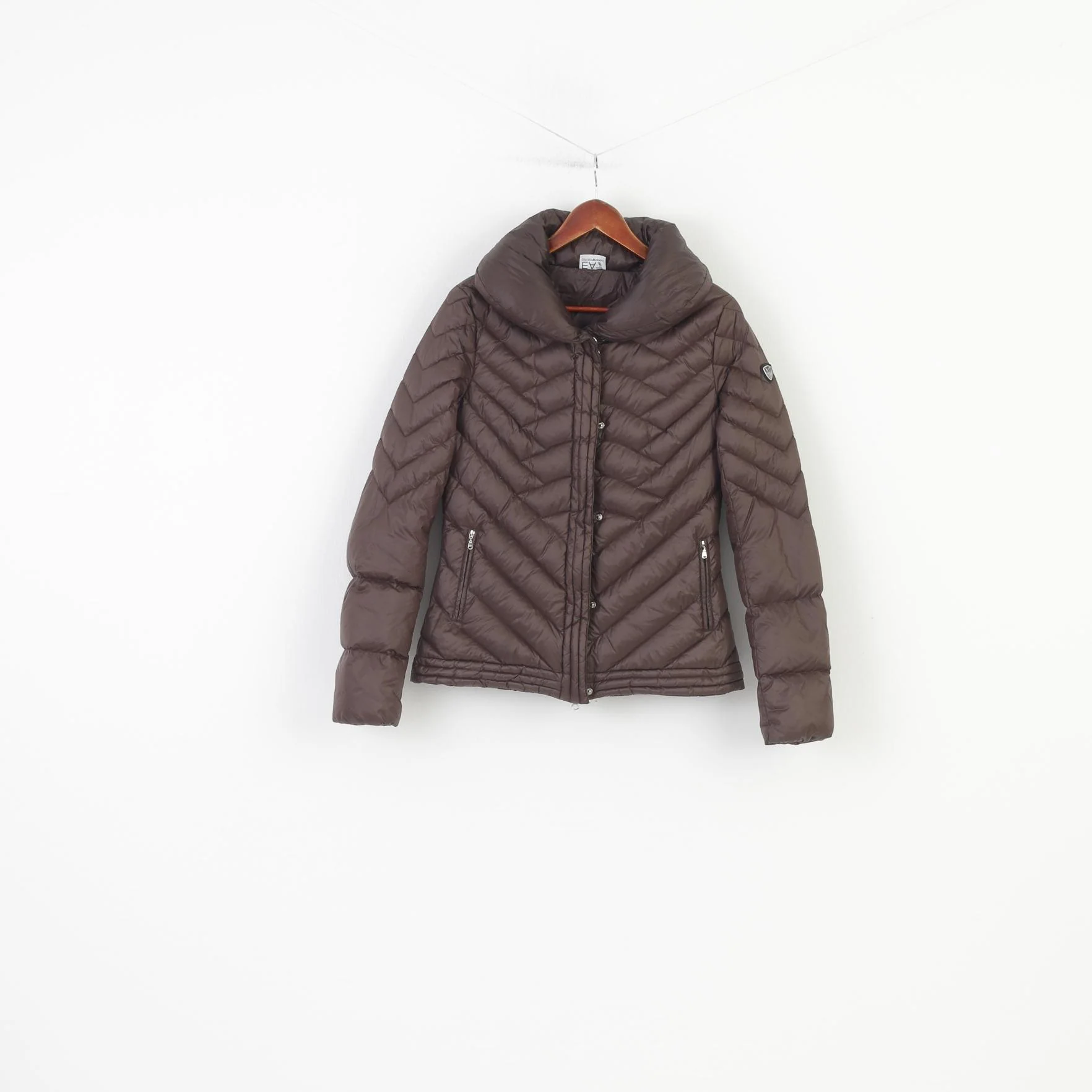 Emporio Armani Woman M Jacket Brown Shiny Nylon Waterproof Full Zipper Top - Image 2