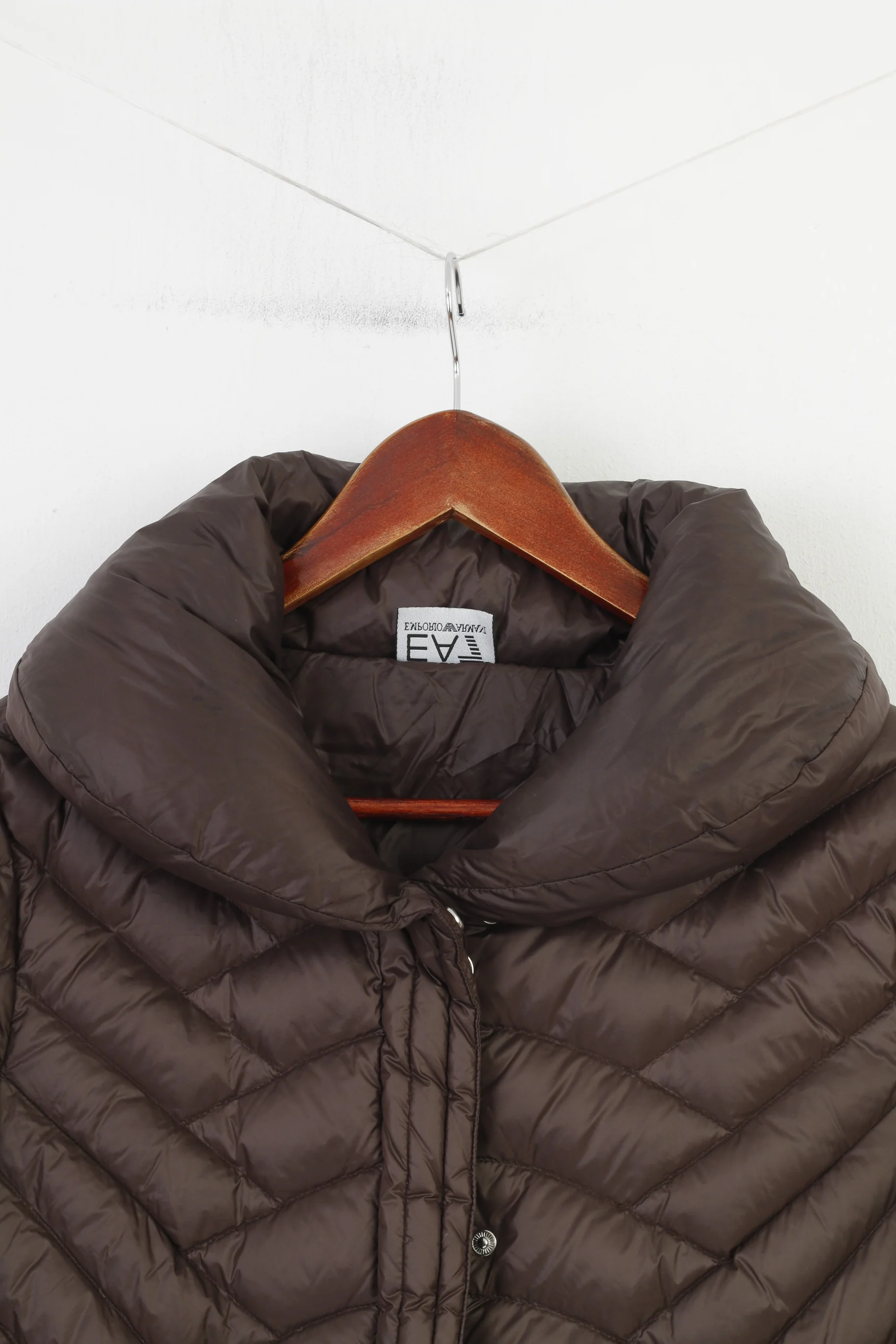 Emporio Armani Woman M Jacket Brown Shiny Nylon Waterproof Full Zipper Top - Image 3