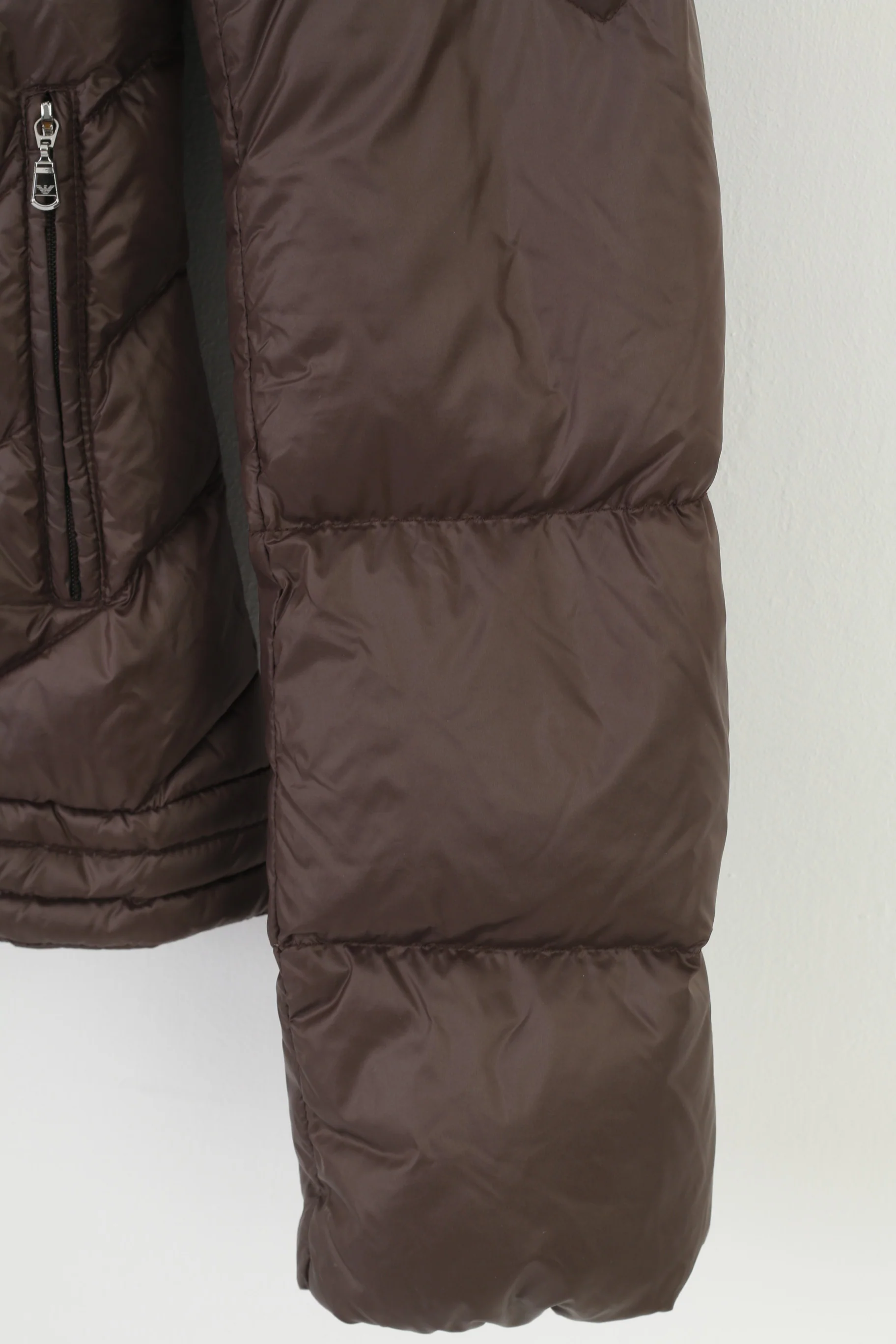 Emporio Armani Woman M Jacket Brown Shiny Nylon Waterproof Full Zipper Top - Image 4