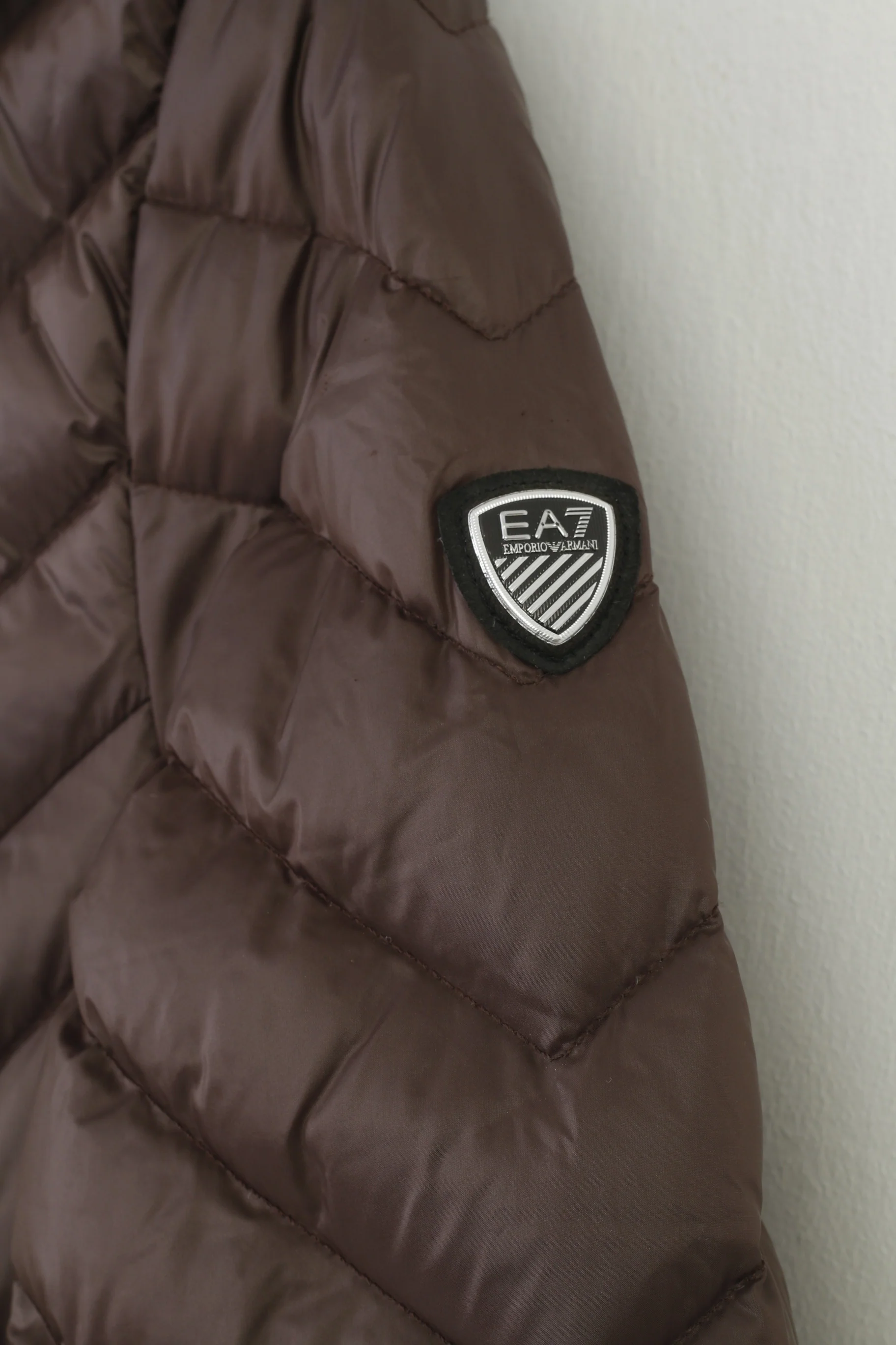 Emporio Armani Woman M Jacket Brown Shiny Nylon Waterproof Full Zipper Top - Image 5