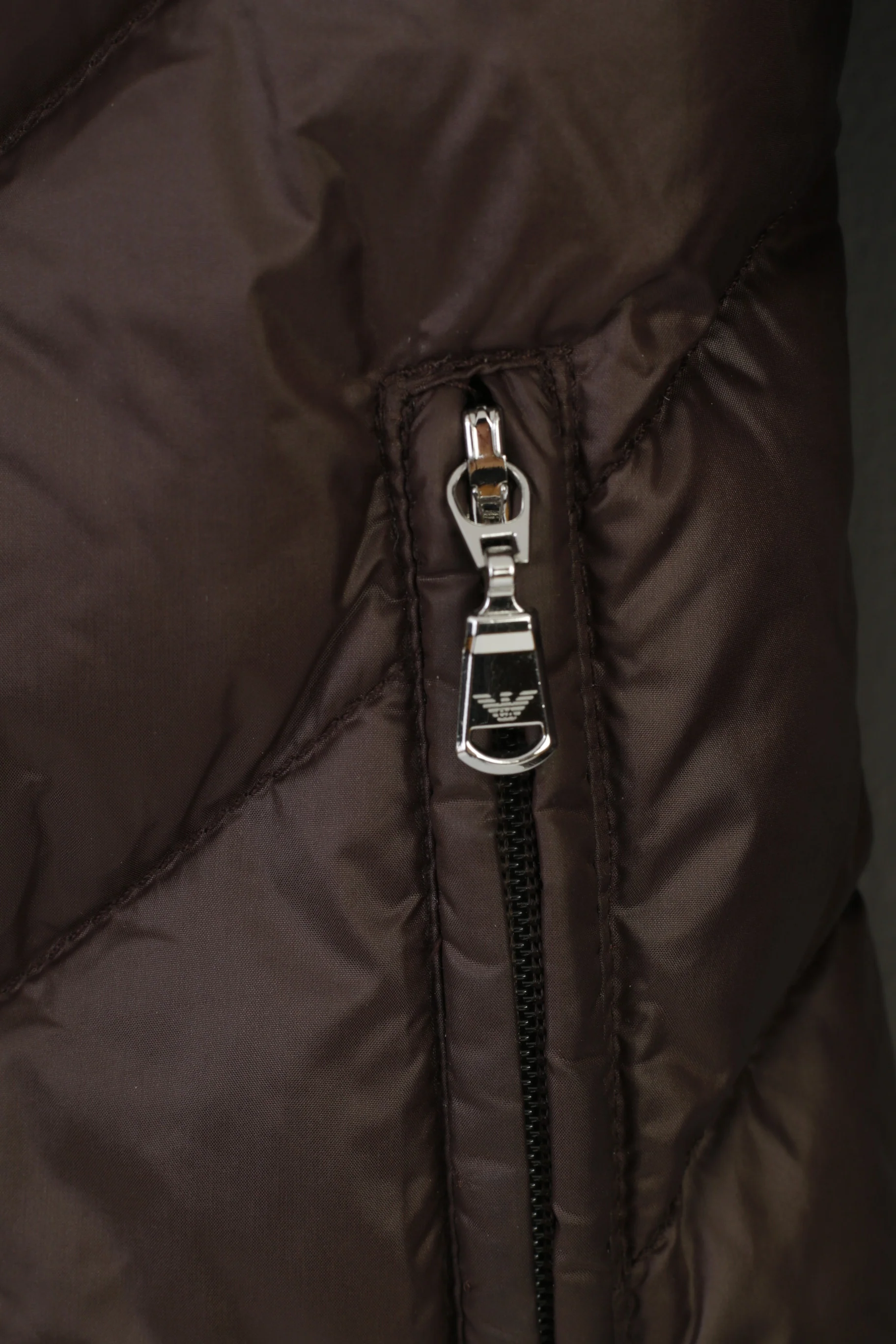 Emporio Armani Woman M Jacket Brown Shiny Nylon Waterproof Full Zipper Top - Image 6