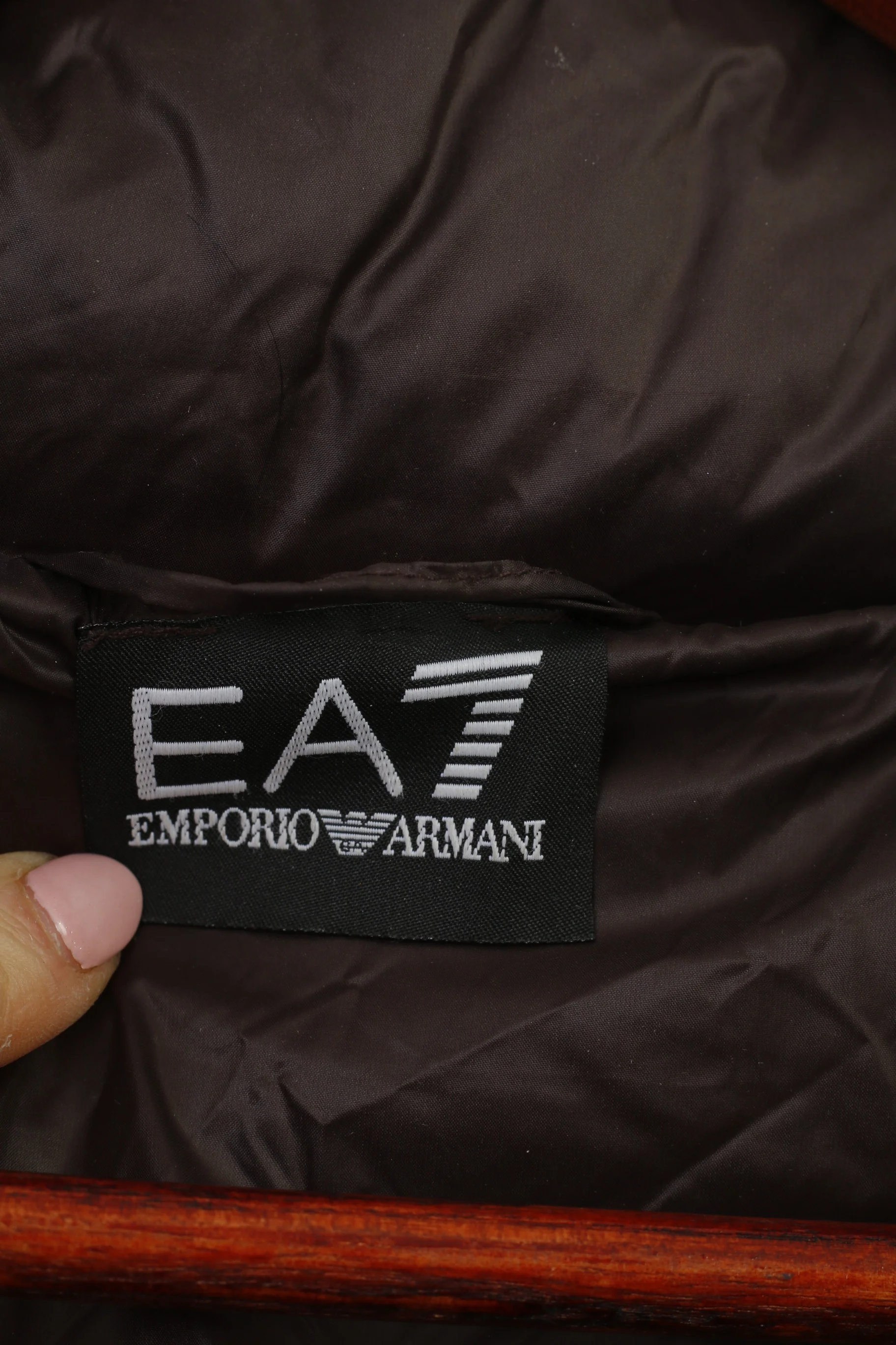 Emporio Armani Woman M Jacket Brown Shiny Nylon Waterproof Full Zipper Top - Image 7