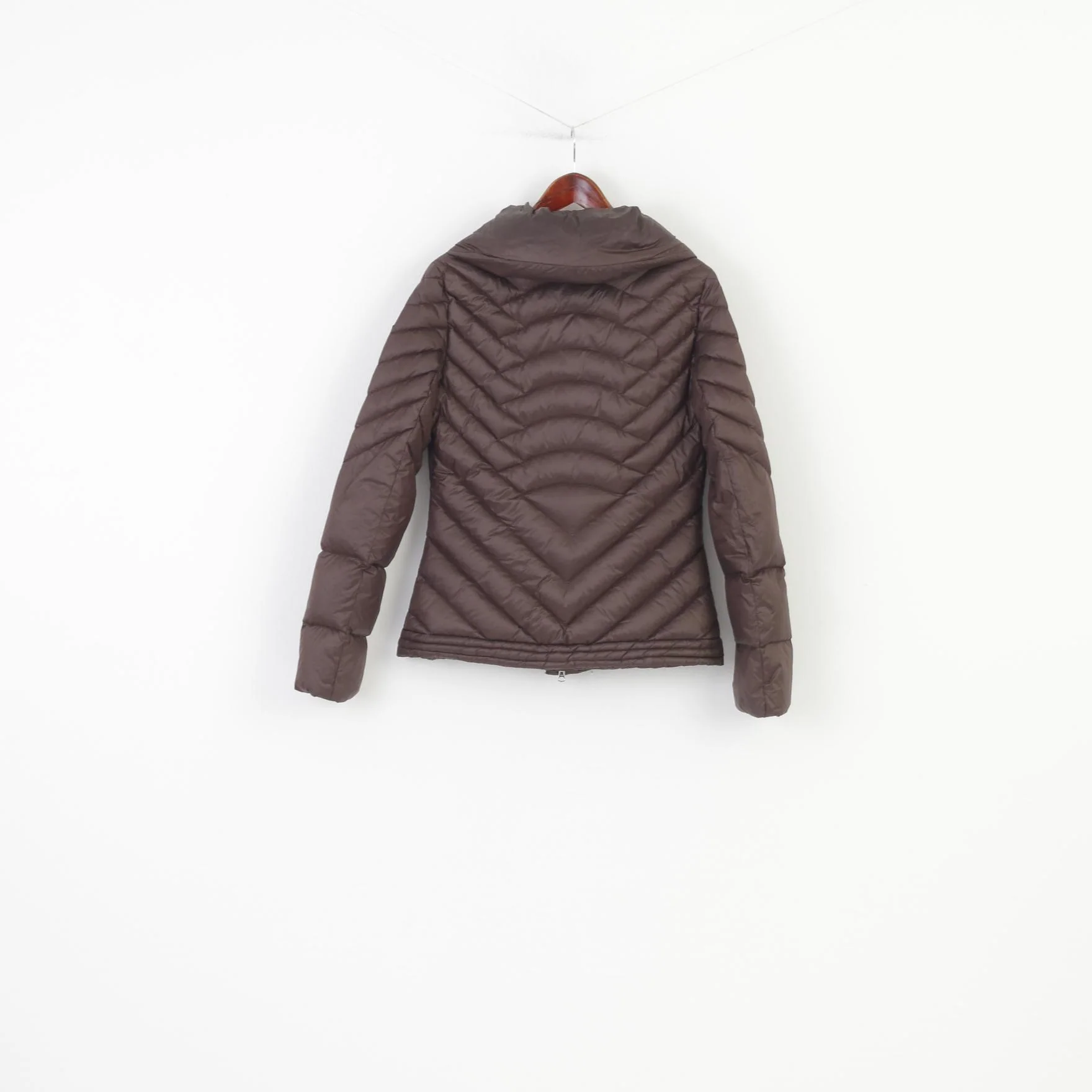 Emporio Armani Woman M Jacket Brown Shiny Nylon Waterproof Full Zipper Top - Image 9
