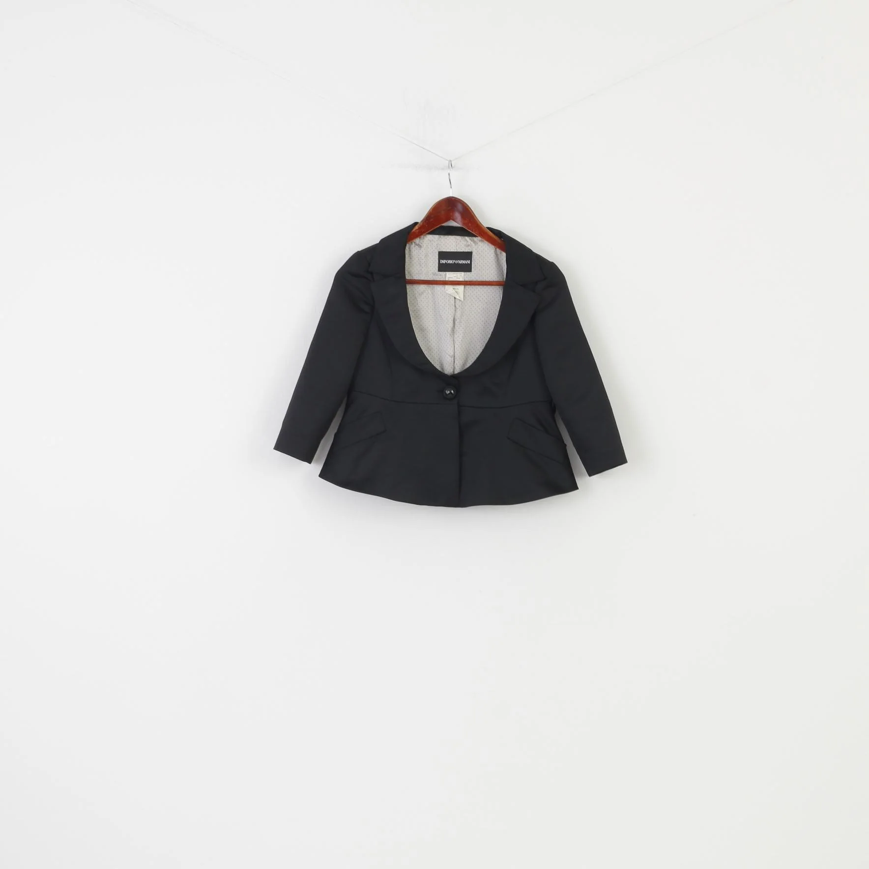 Emporio Armani Woman 40 S Jacket Black Bottom Collar Breasted Elegant Blazer Polyester Top - Image 2