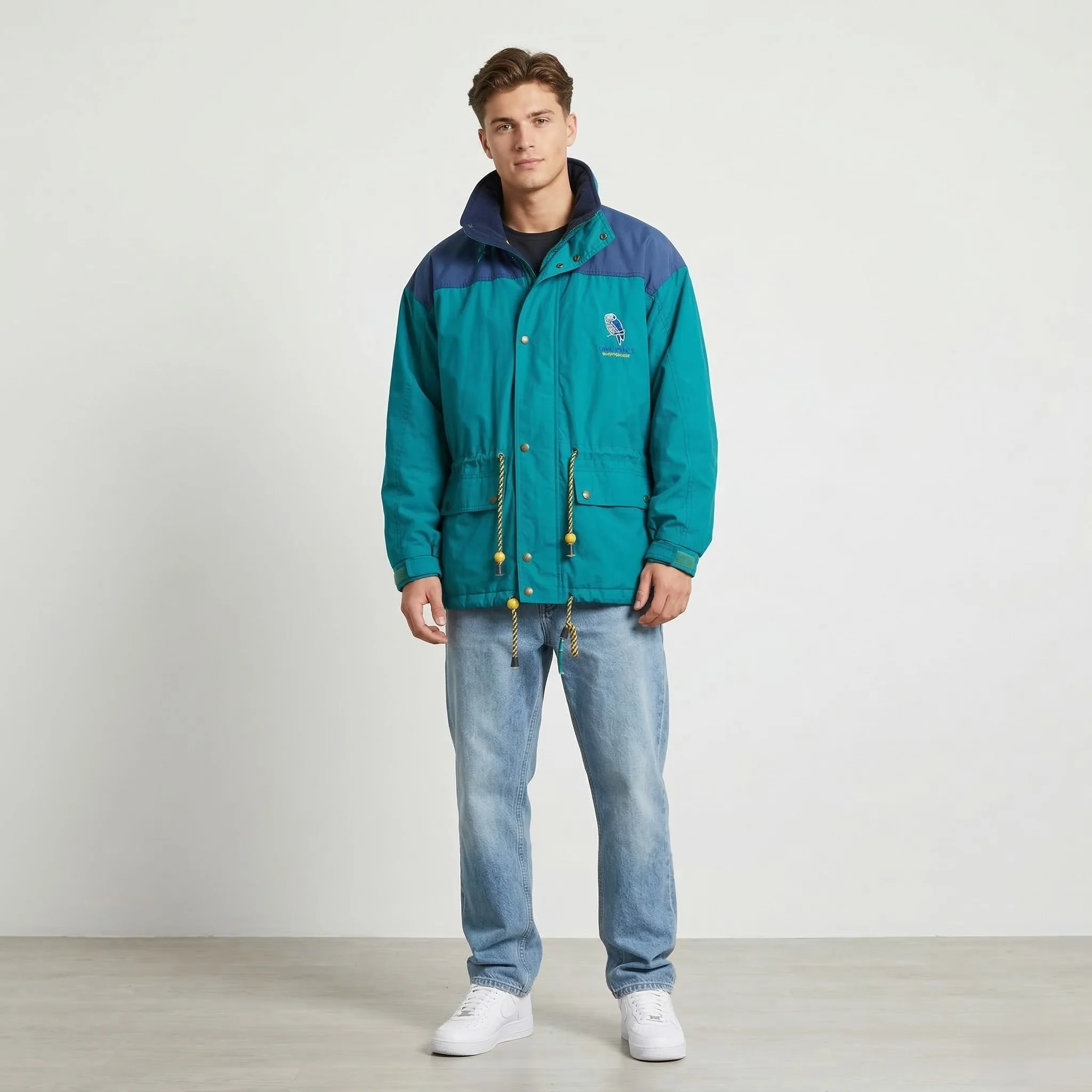 Enjoyable Mens S Jacket Green Nylon Vintage Zip Up Sportswear Parka Top