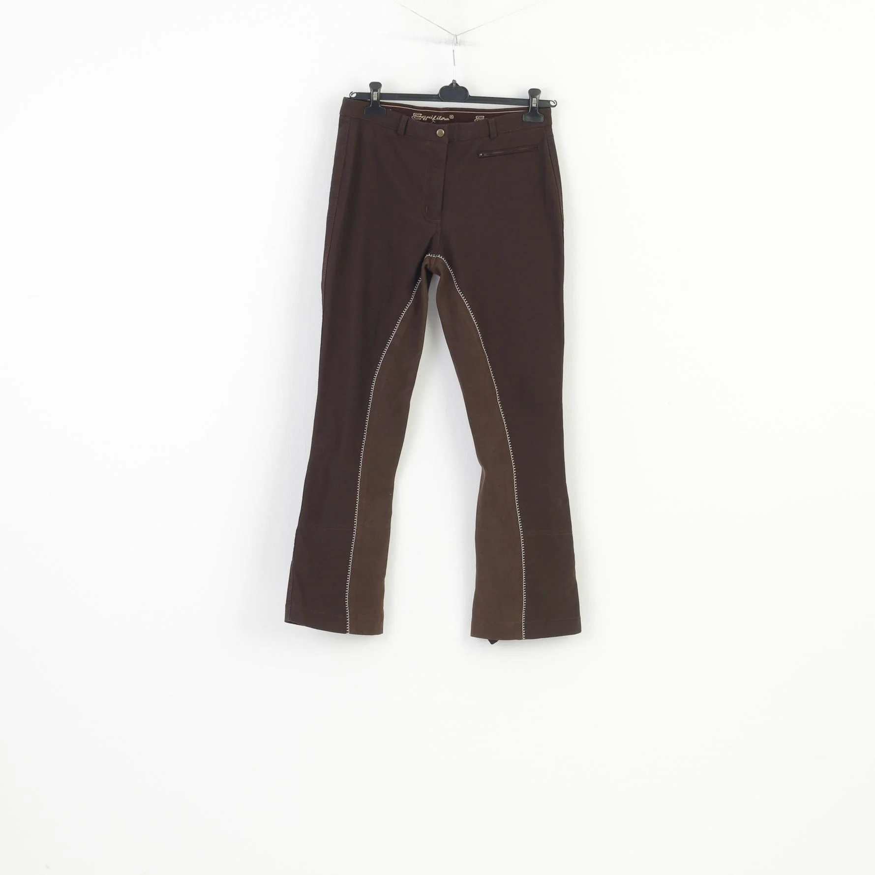 Equilibro Women 22 Trousers Brown Cotton Horse Ride Pants Elastic Outwear Training Belt Loops Vintage Pants