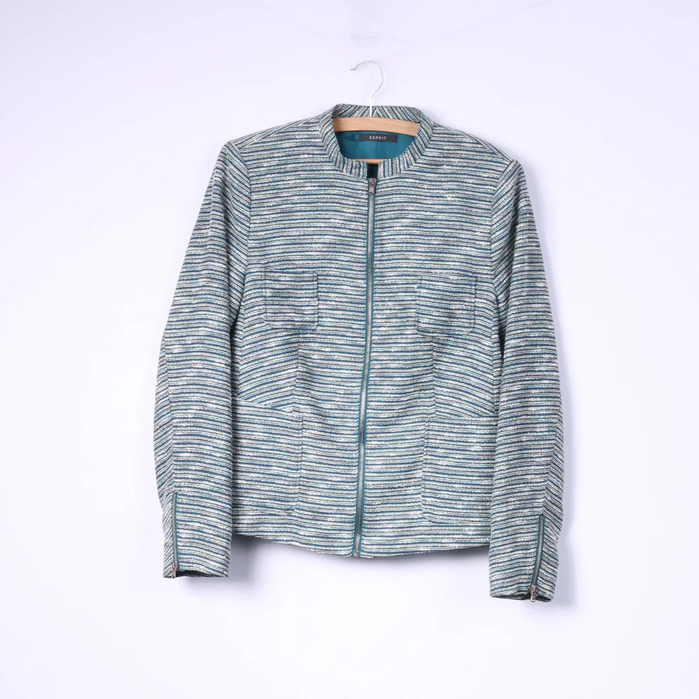 Esprit Women 18 44 Blazer Green Stiped Stand Up Collar Jacket Top - Image 2