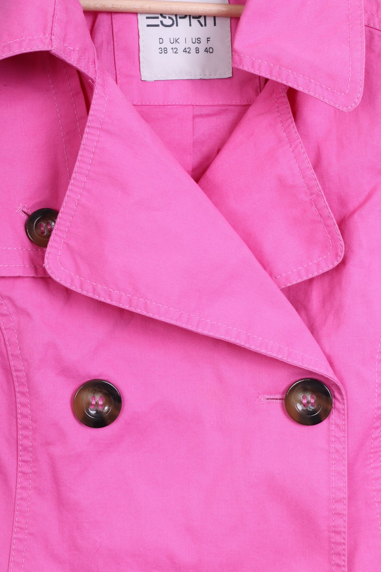 ESPRIT Womens 12 40 Trench Double Breasted Cotton Pink - Image 3