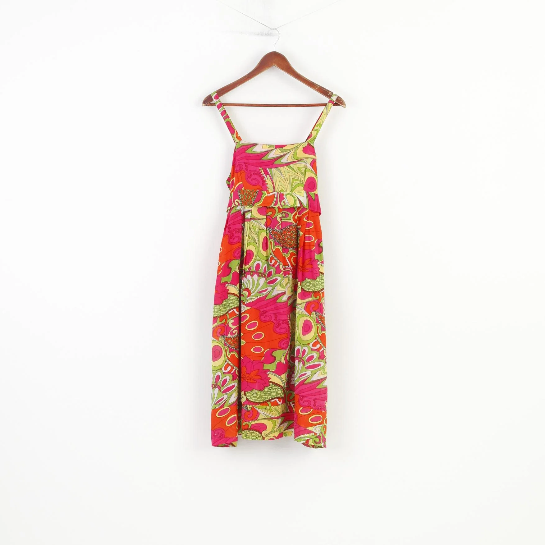Ethelaustin Women 14 M Midi Dress Straps Multicolor Flared Cotton Summer Flower Print Top