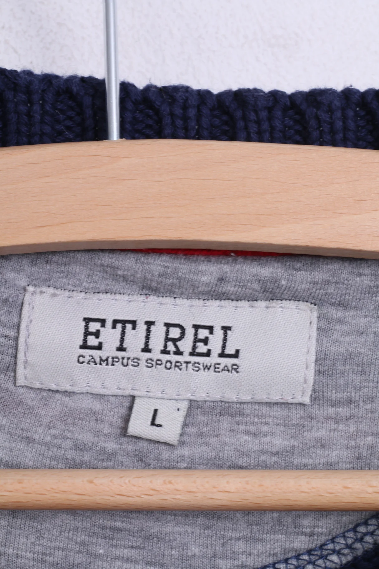 Etirel Campus Sportswear Mens L Jumper Crew Neck Striped Navy Cotton - Image 5