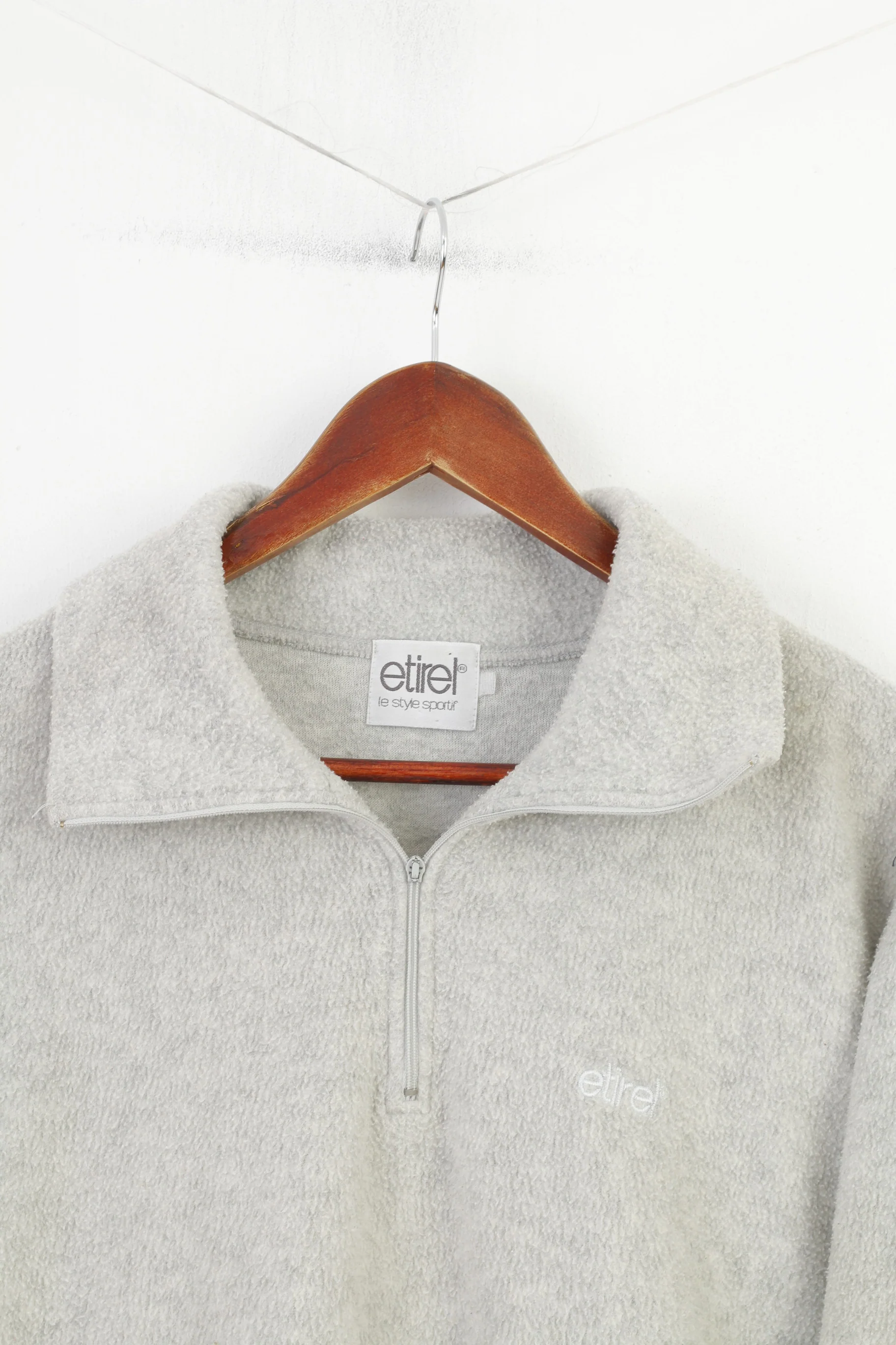 Etirel  Men M Sweatshirt Gray Pullover Zip Neck Fleece Sport Collar Vintage Top - Image 2