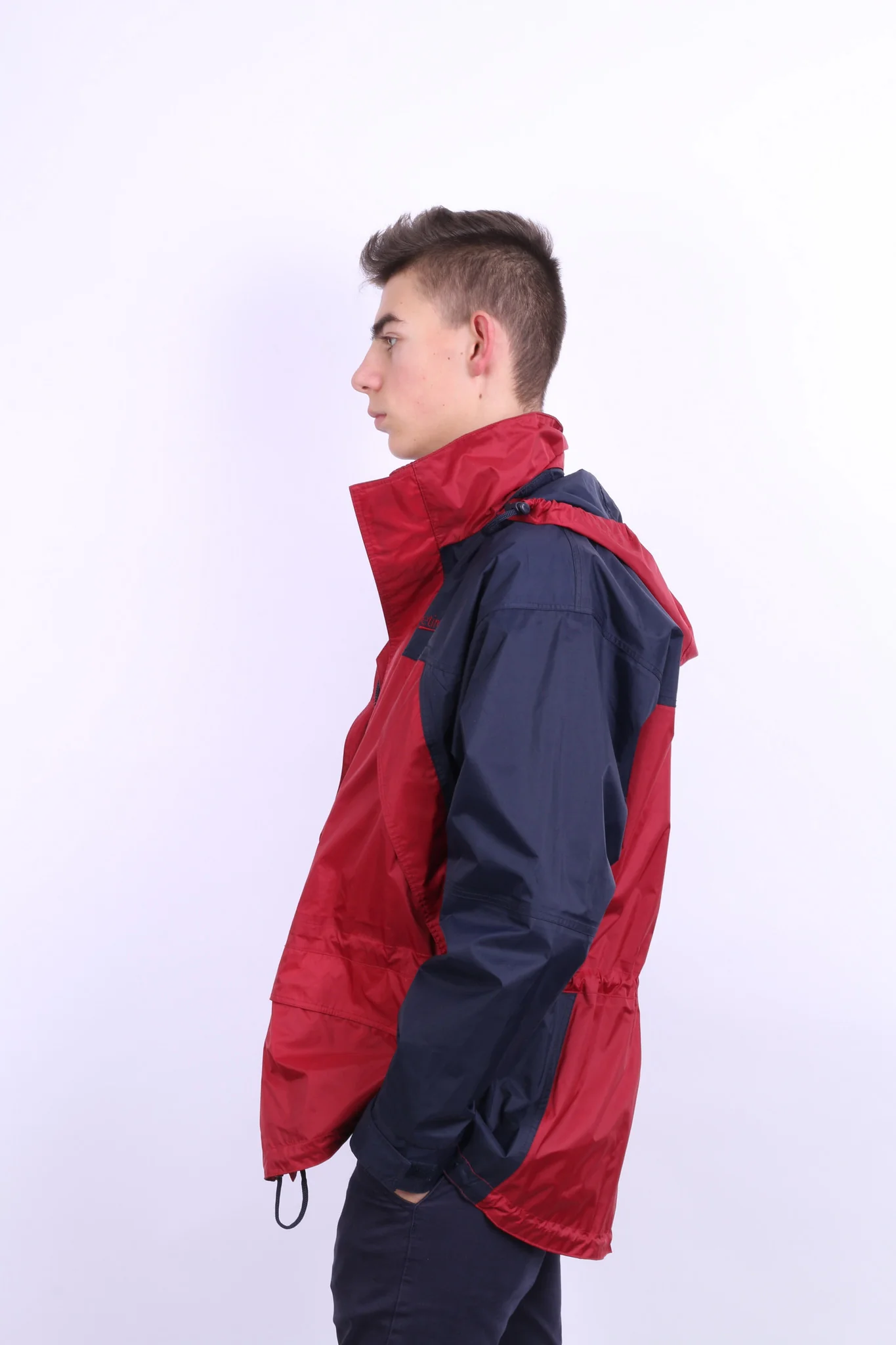 Etirel Mens M Jacket Parka Hood Red Waterproof Nylon Navy Blue Vintage Track Top - Image 4