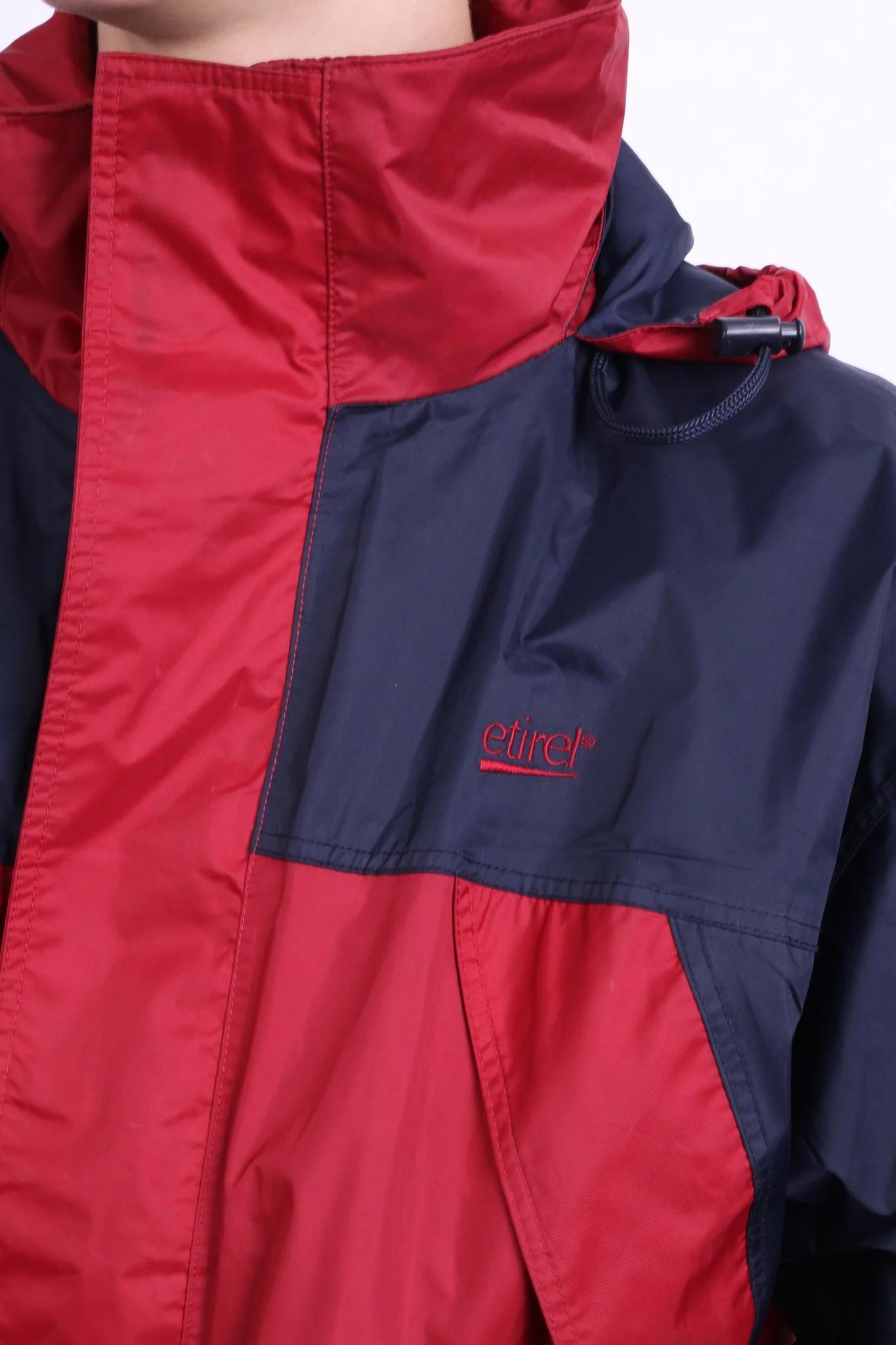 Etirel Mens M Jacket Parka Hood Red Waterproof Nylon Navy Blue Vintage Track Top - Image 5