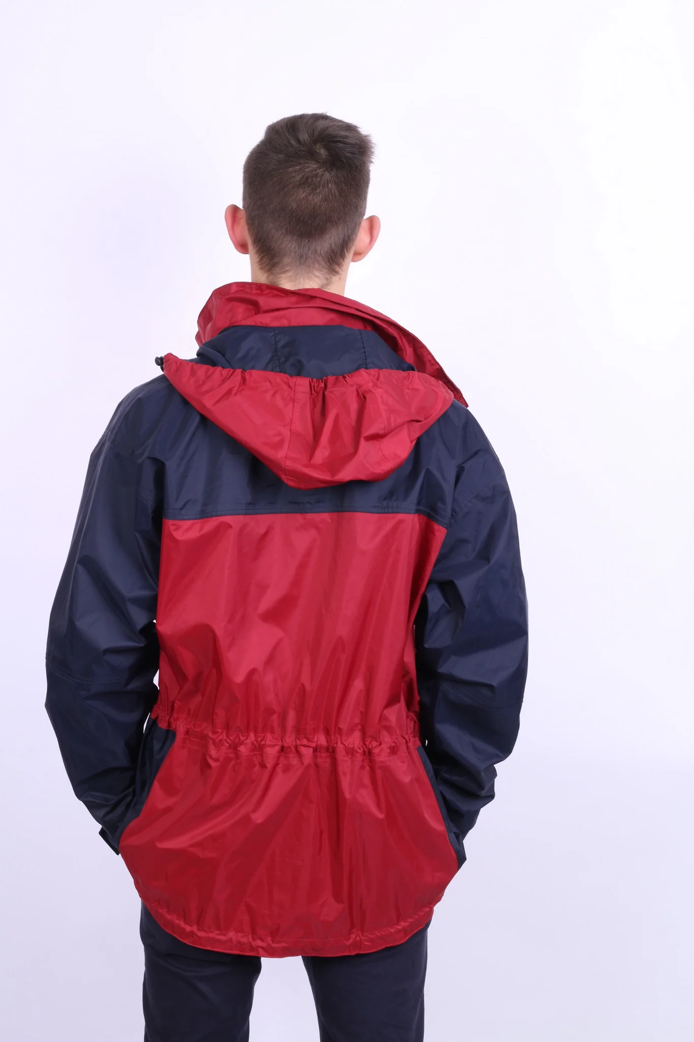 Etirel Mens M Jacket Parka Hood Red Waterproof Nylon Navy Blue Vintage Track Top - Image 8