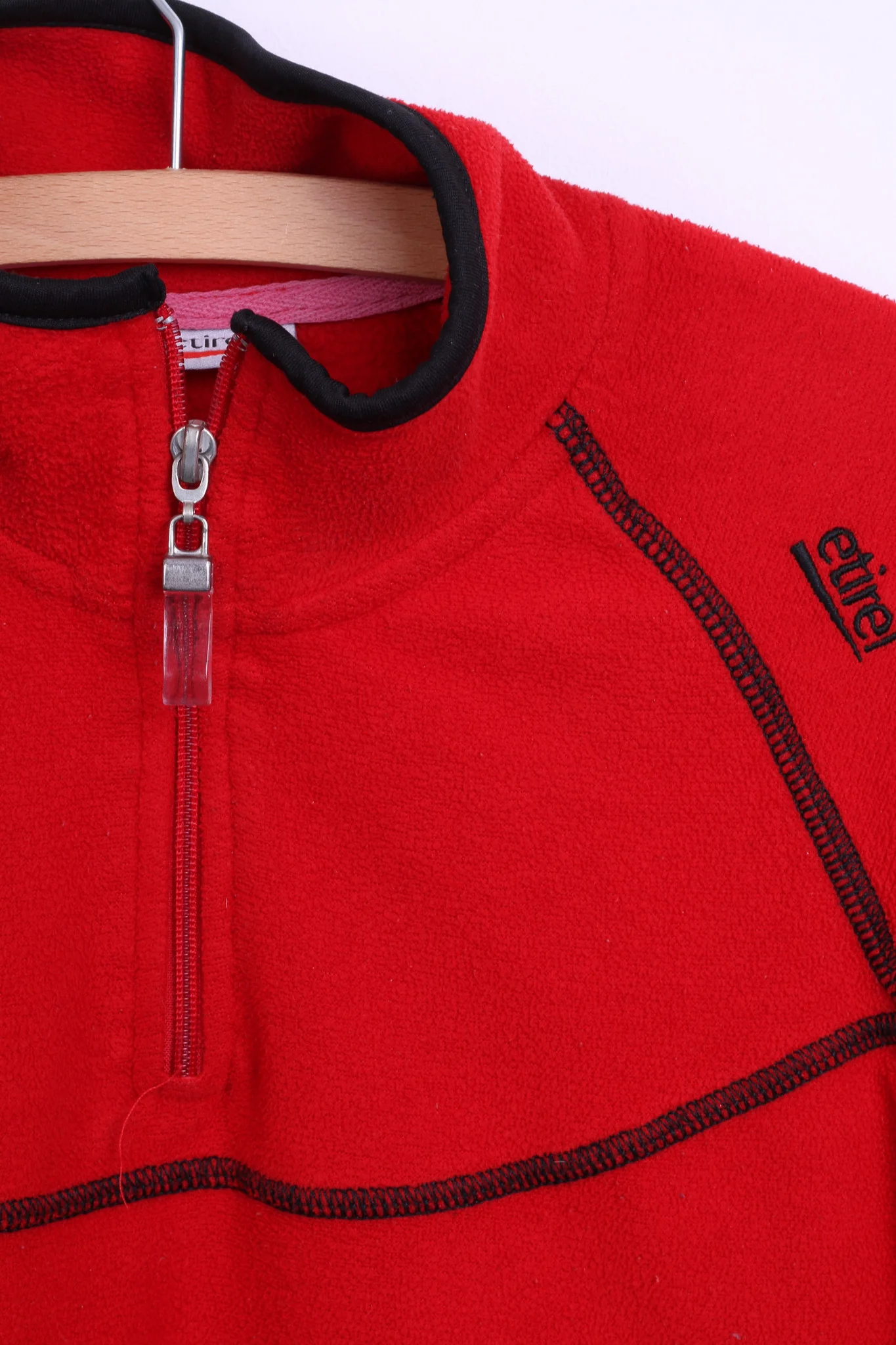 Etirel Womens S/M Fleece Top Jacket Red Zip Neck Sweatshirt - Image 3