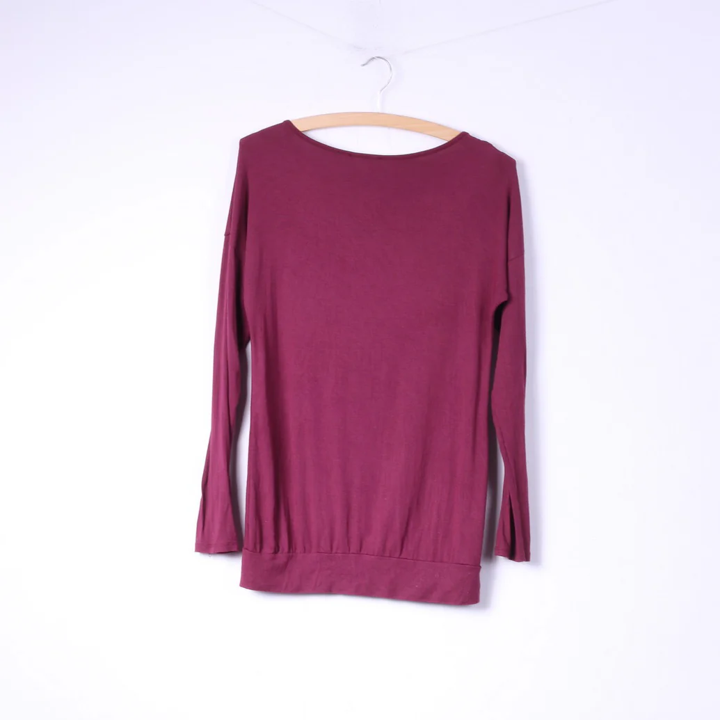 F de la passion Womens S Graphic Shirt Long Sleeve Maroon Crew Neck Top - Image 5