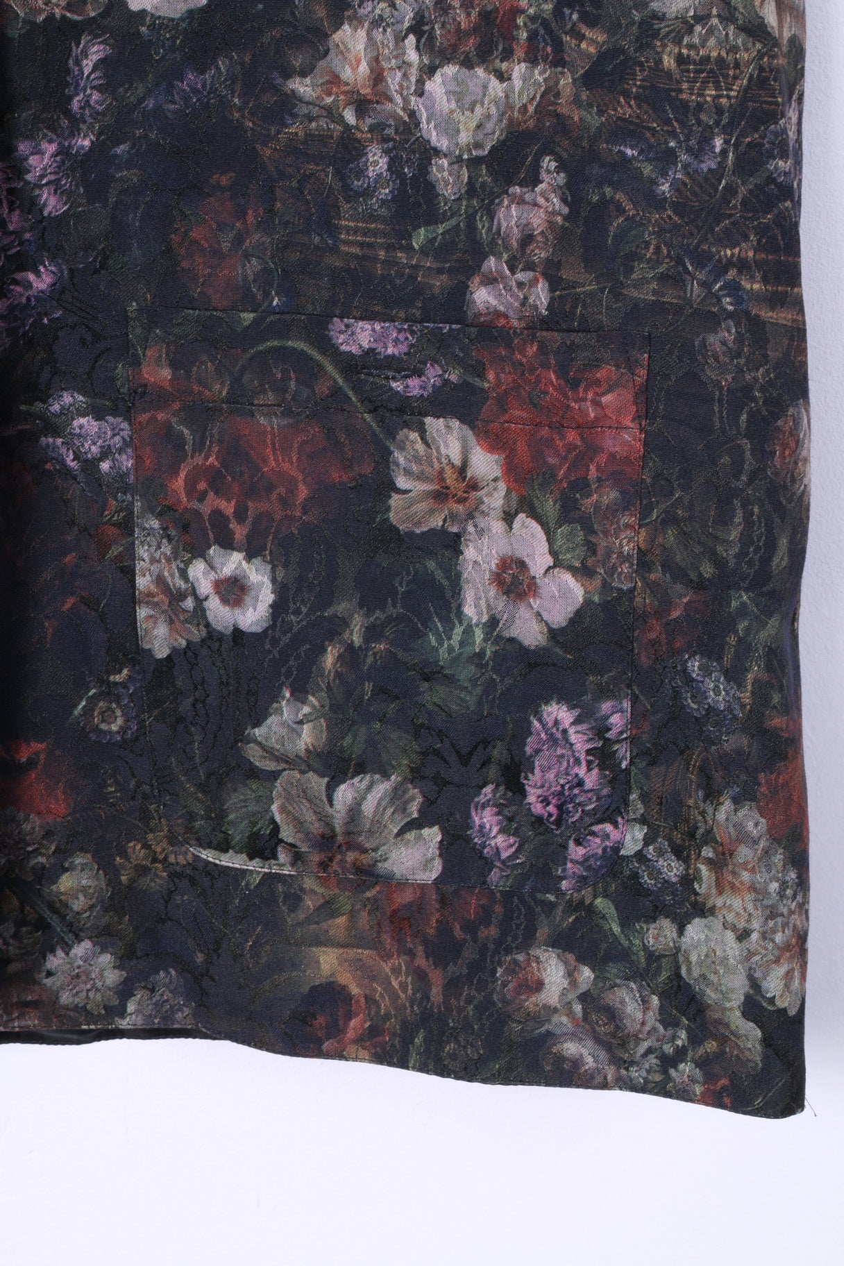 Felicia Women 44 L Vest Waistcoat Navy Floral Print Shiny Single Breasted Vintage - Image 3
