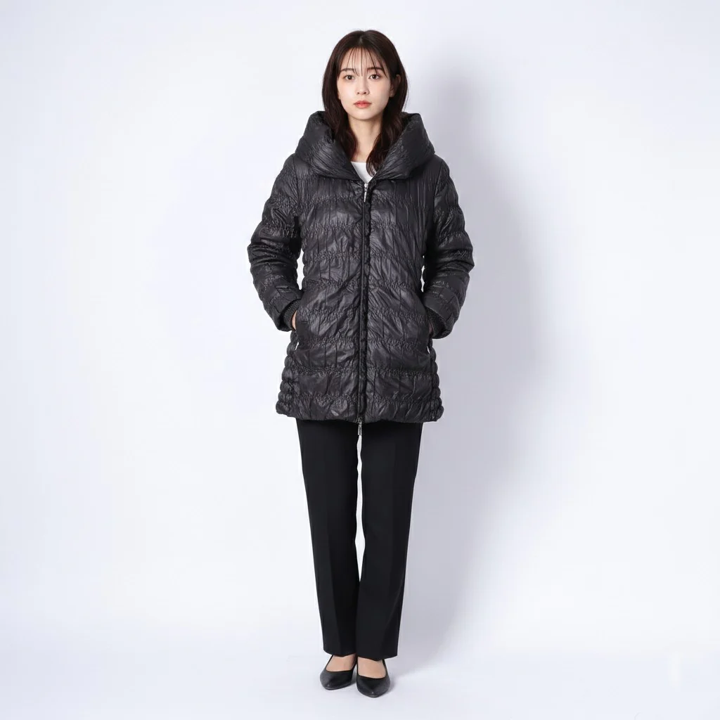 Feyem Women M (S) Down Jacket Black Long Full Zipper Quilted Made in Italy