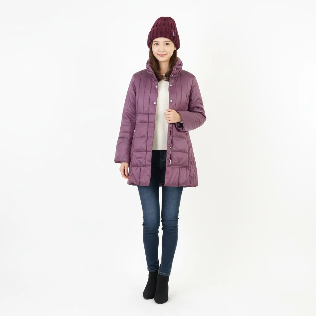 Feyem Women S Jacket Purple Shiny Nylon Padded Long Made in Italy Full Zipper Collar Snap Bottoms Top