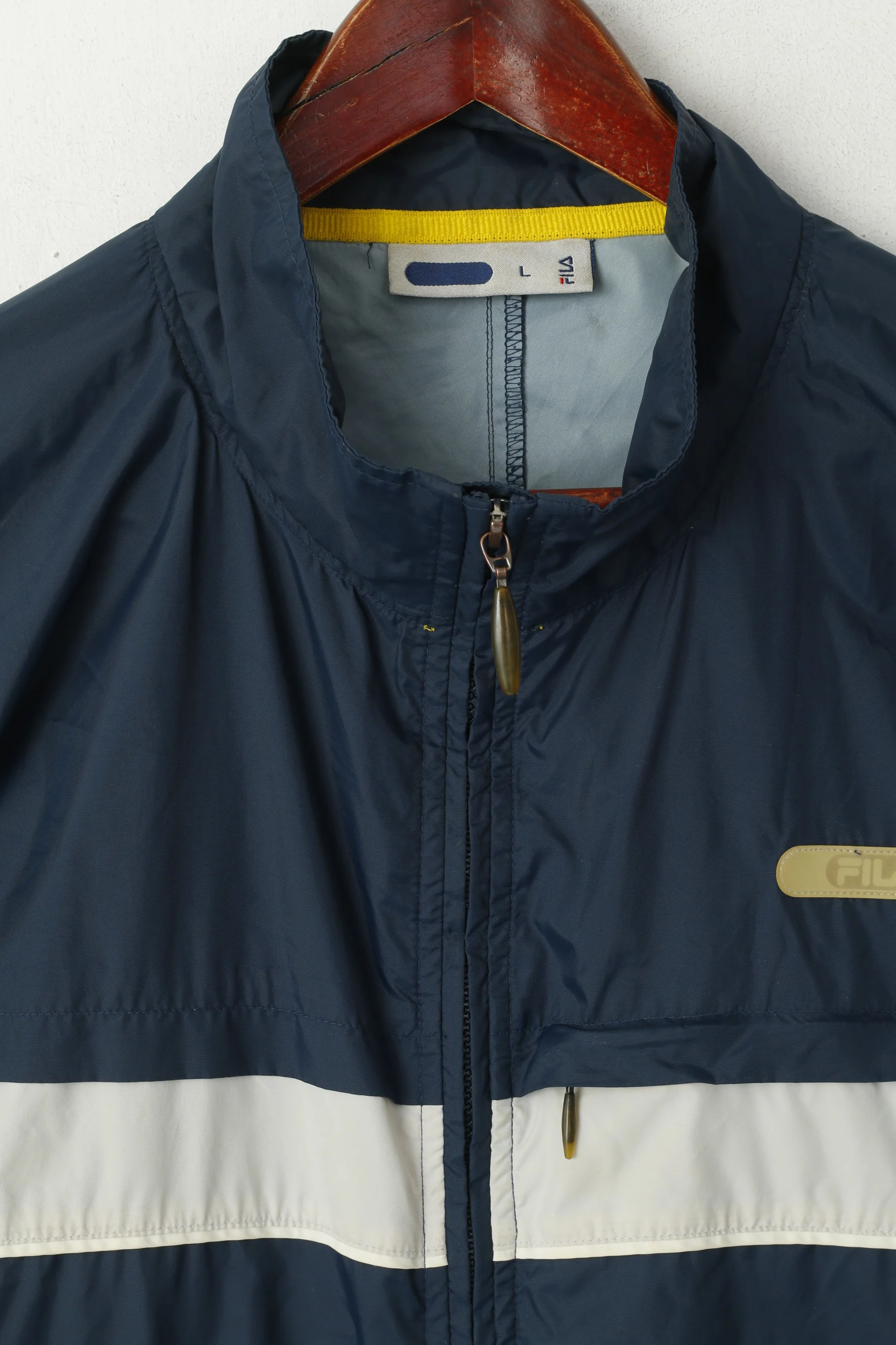 Fila Men L Jacket Navy Nylon Waterproof Vintage Full Zipper Sportswear Top - Image 2