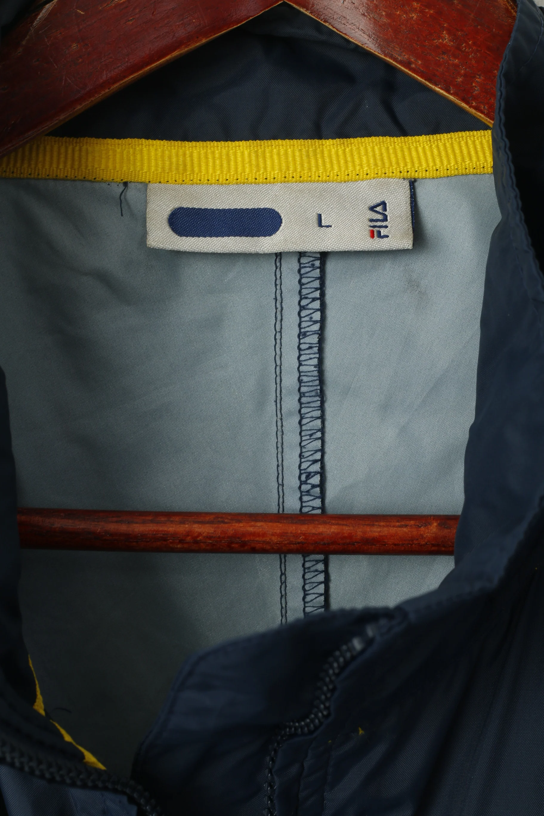 Fila Men L Jacket Navy Nylon Waterproof Vintage Full Zipper Sportswear Top - Image 3