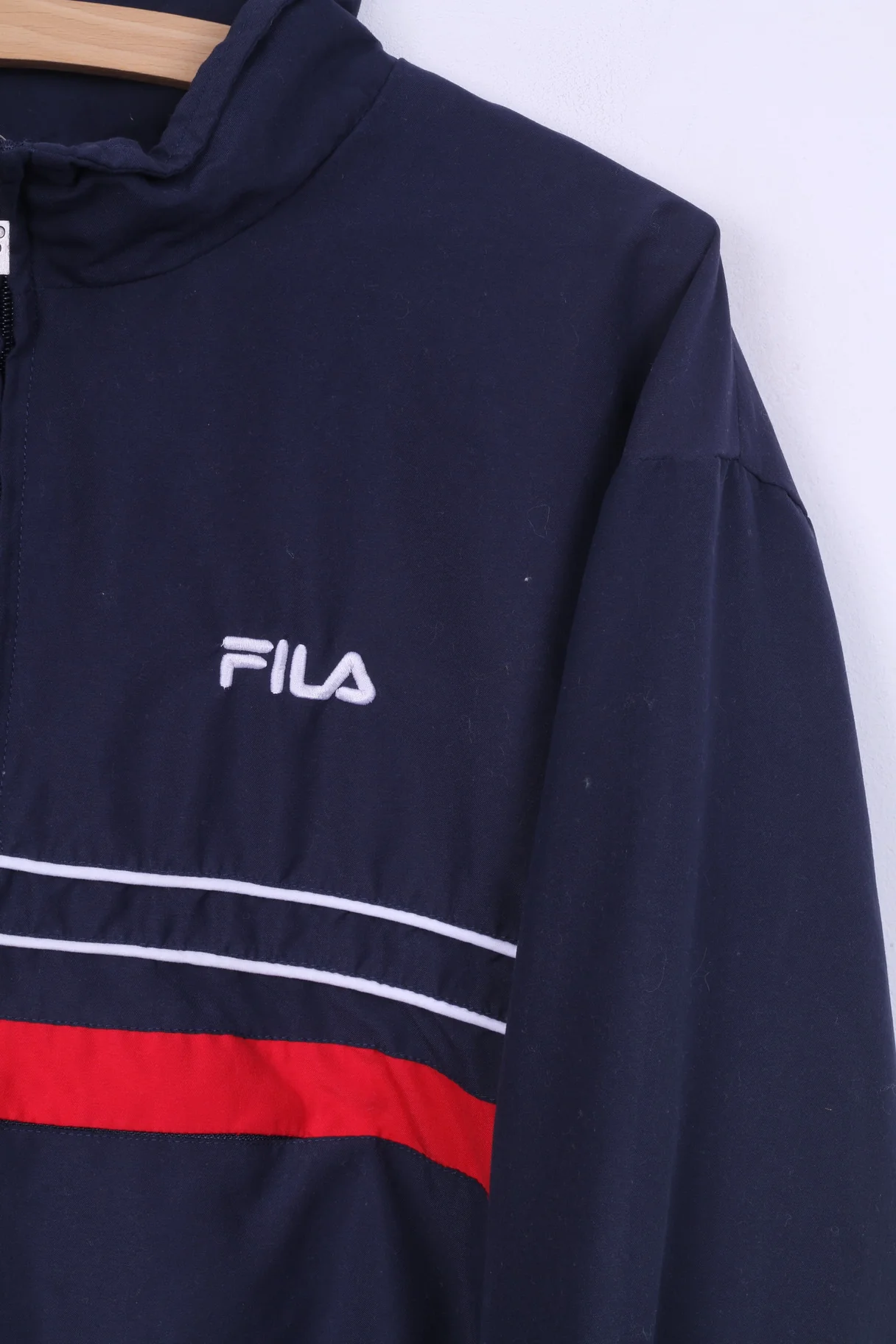 Fila Mens L Jacket Lightweight Zip Neck Zipper Sportswear Kangaoo Pocket Navy - Image 3