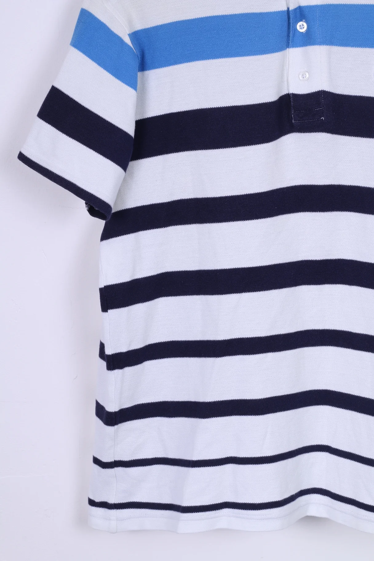 FILA Mens L Polo Shirt White Striped Blue Short Sleeve Cotton Sport Detailed Buttons - Image 3