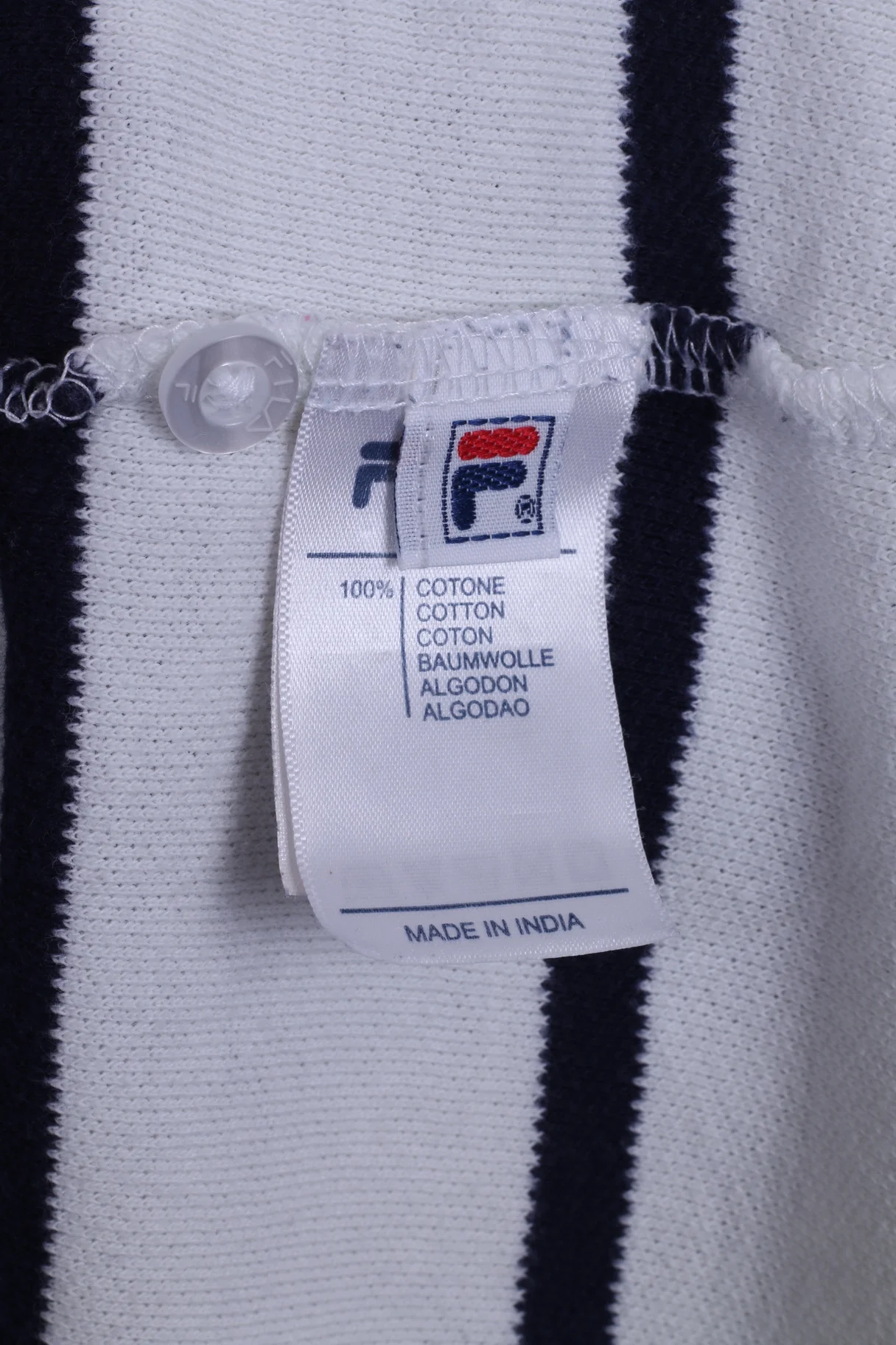 FILA Mens L Polo Shirt White Striped Blue Short Sleeve Cotton Sport Detailed Buttons - Image 5