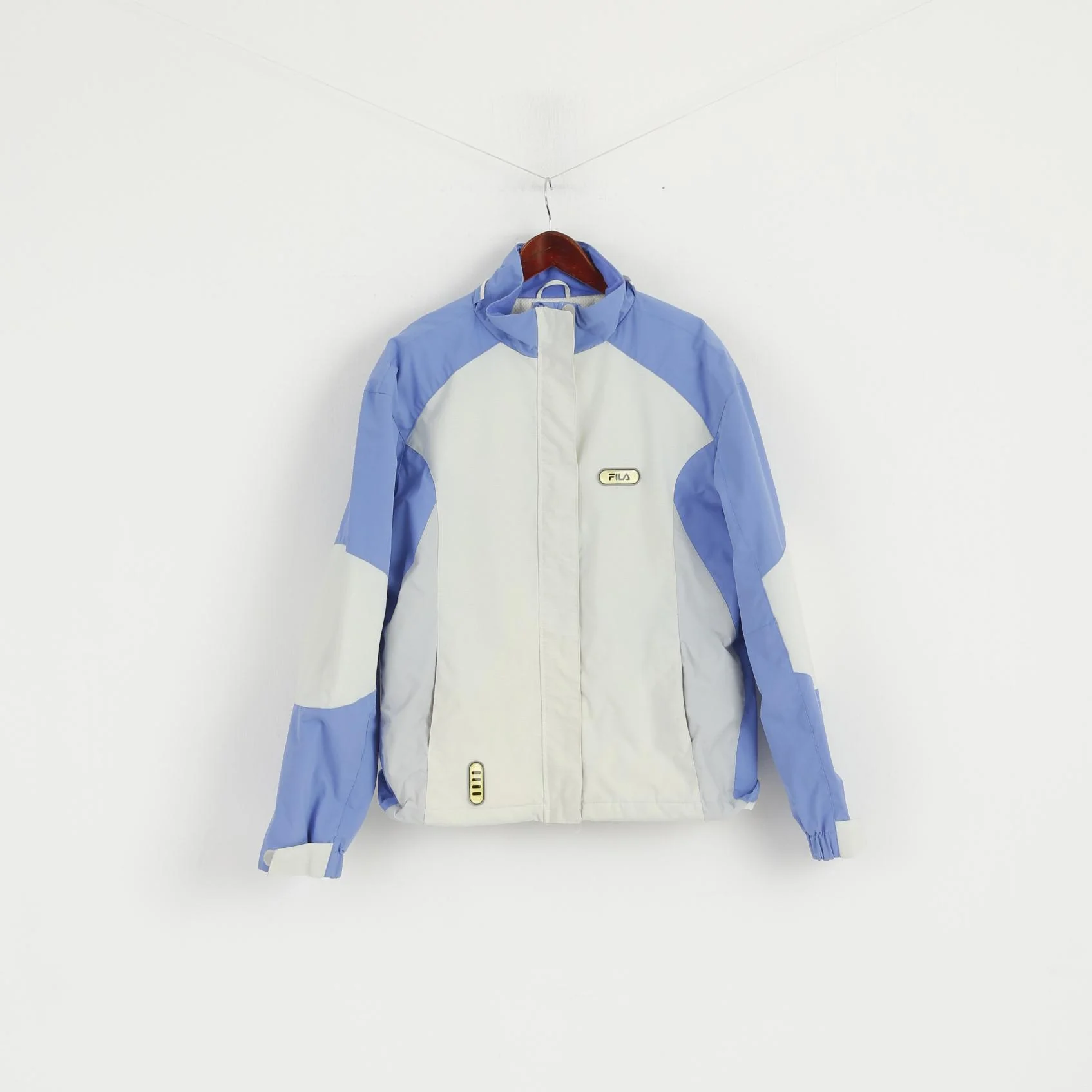 FILA Women 16 L Ski Jacket Beige Blue Snowboard Nylon Waterproof Zip Up Top - Image 2