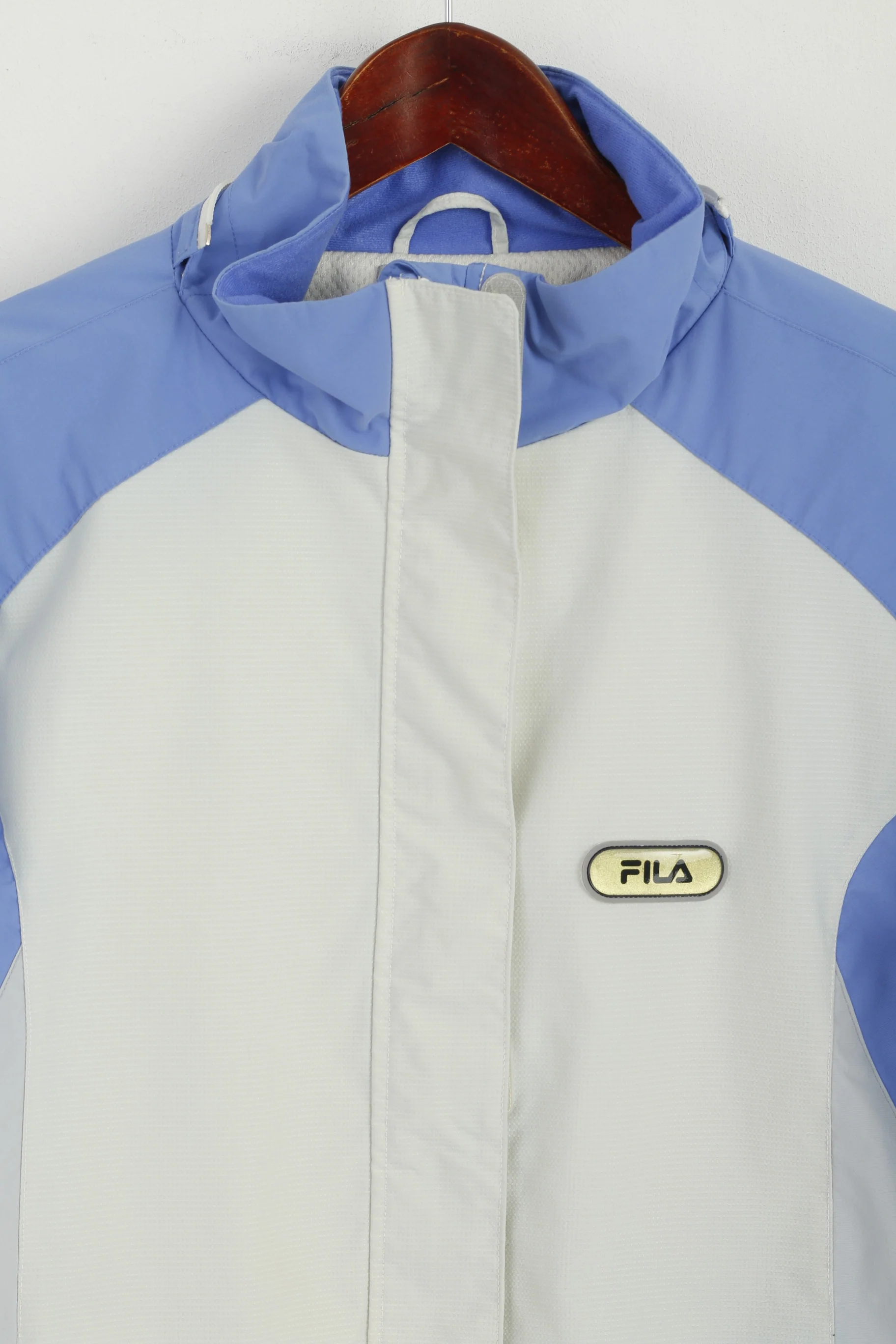 FILA Women 16 L Ski Jacket Beige Blue Snowboard Nylon Waterproof Zip Up Top - Image 3