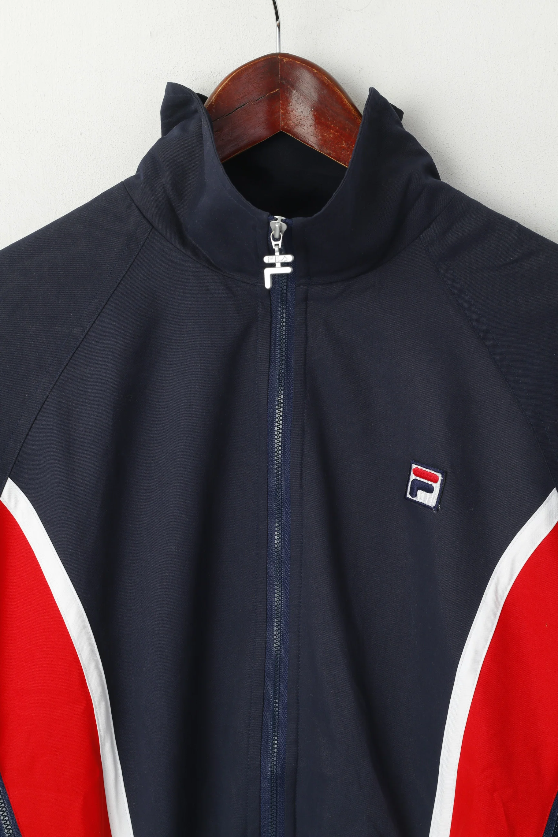 FILA Women L (M) Jacket Vintage Navy Full Zipper Waistband Retro Lightweight Top - Image 3